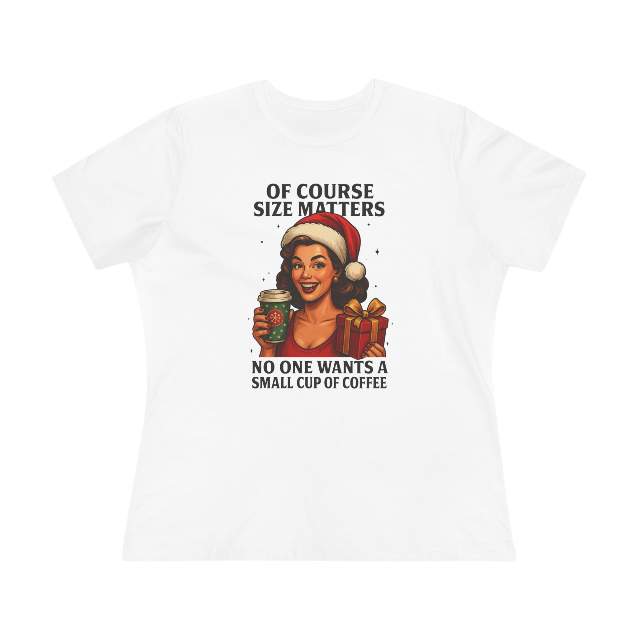 Size Matters Spicy Retro Holiday Women's Cotton Tee - Size Matters Coffee Lovers Shirt, Gift for Women, Christmas Top, Humorous Tee, Quirky Holiday Apparel