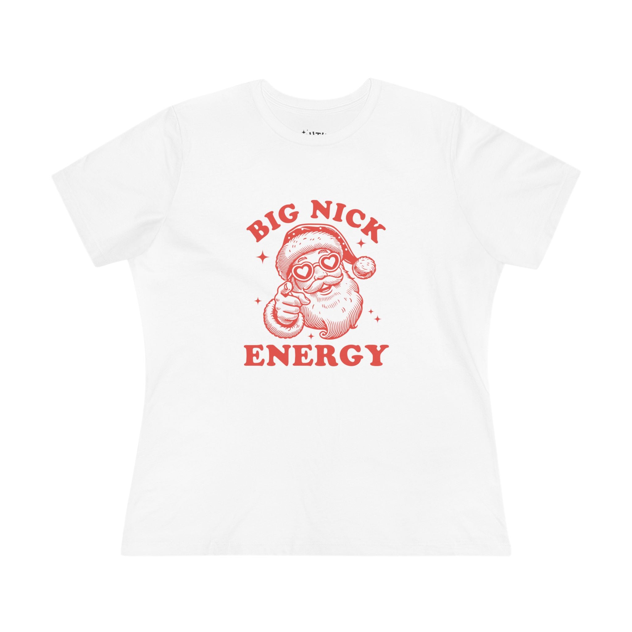 Big Nick Energy Santa Women's Cotton Tee, Winter Holidays Shirt, Festive Christmas Top, Gift for Her, Unique Holiday Apparel