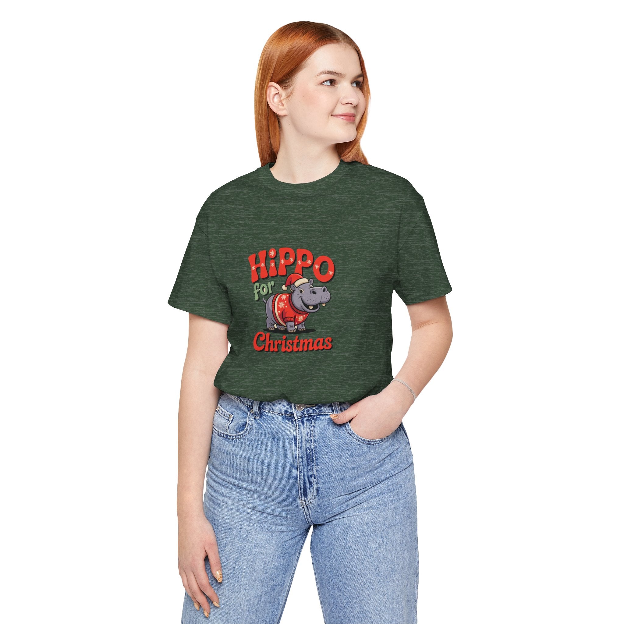 Hippo Christmas Tee, Funny Holiday T-Shirt, Cute Family Christmas Gift, Unisex Short Sleeve Shirt, Hippo for Christmas Design
