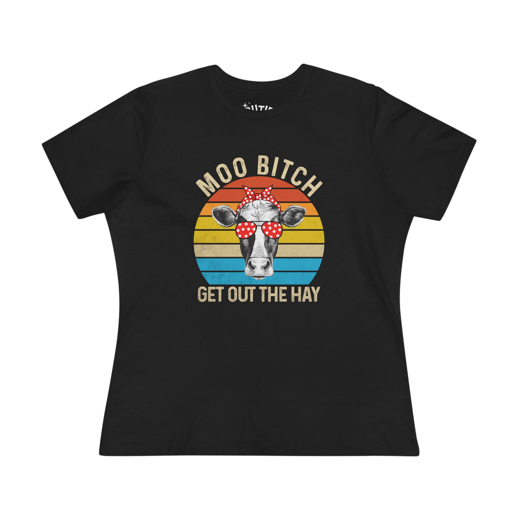 Moo Bi*ch Cow Graphic Tee, Women's Novelty T-Shirt, Gift for Animal Lovers, Country Style Shirt, Farm Animal Apparel