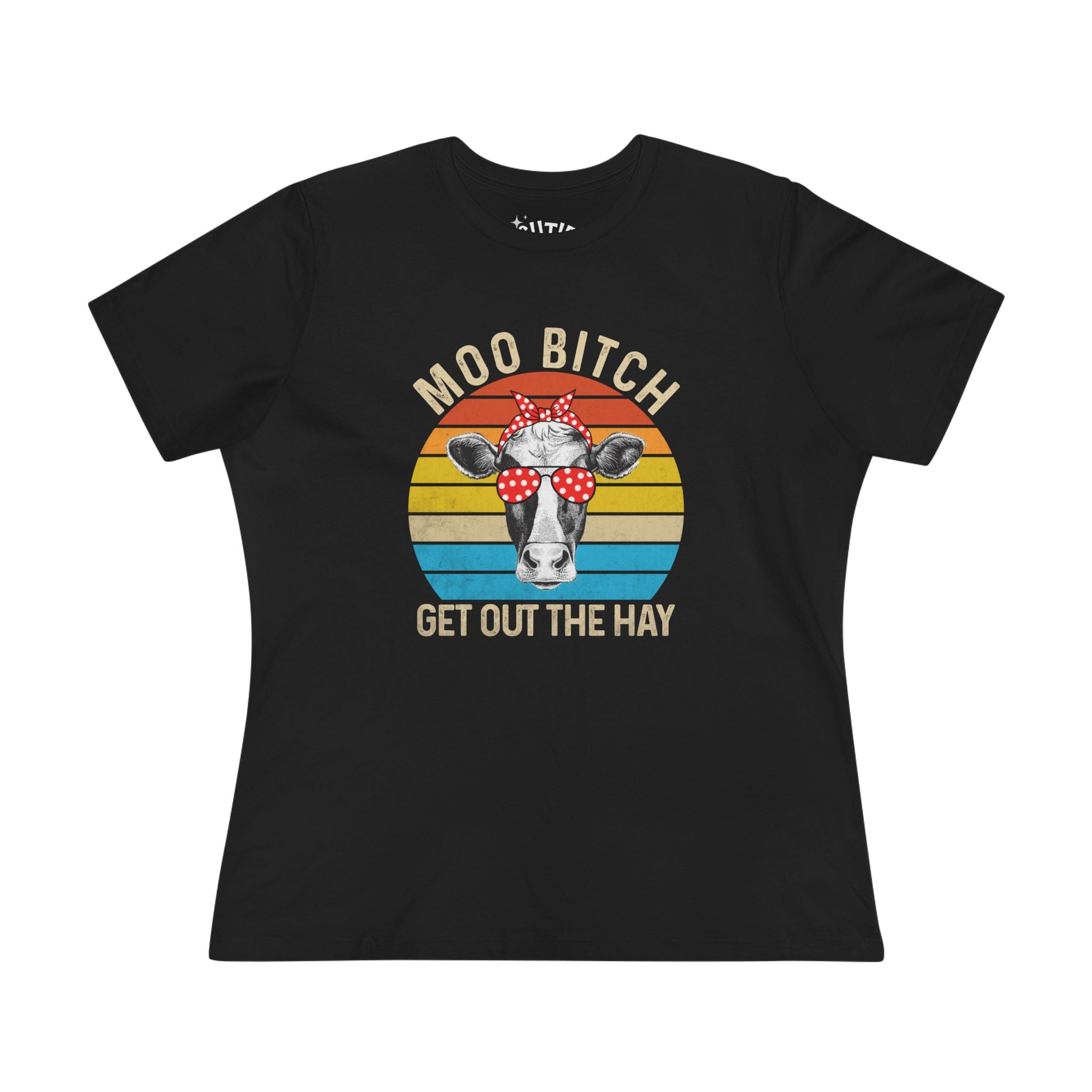 Moo Bi*ch Cow Graphic Tee, Women's Novelty T-Shirt, Gift for Animal Lovers, Country Style Shirt, Farm Animal Apparel
