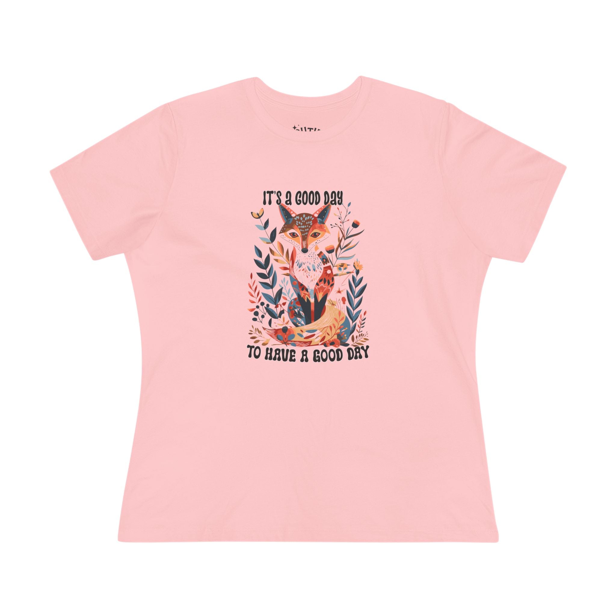 Good Day Flower and Fox Women's Cotton Tee, Cute Graphic Shirt, Gift for Her, Summer Style, Positive Vibes Tee, Casual Outfit