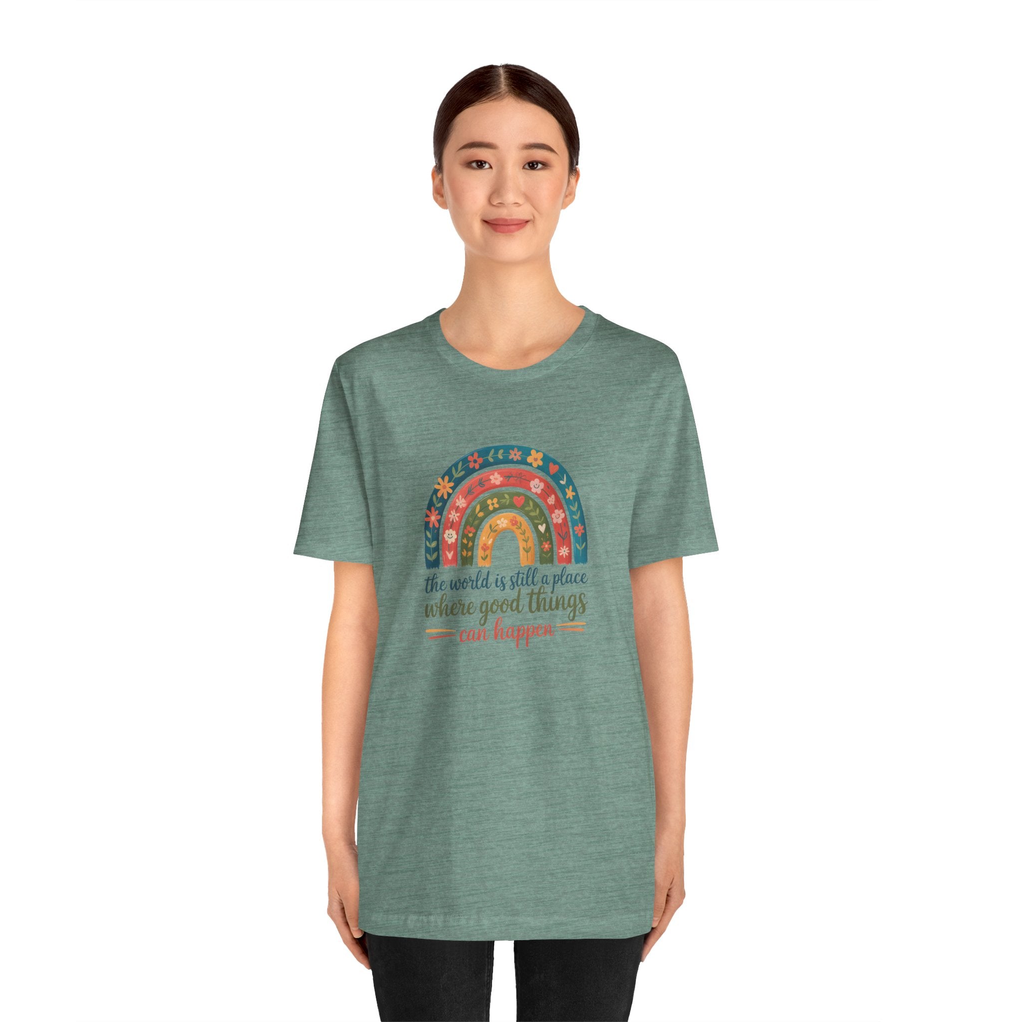 Optimistic Rainbow Tee | Inspirational Shirt for Positivity, Gift for Friends, Summer Casual Wear, Birthday Surprise, Everyday Motivation