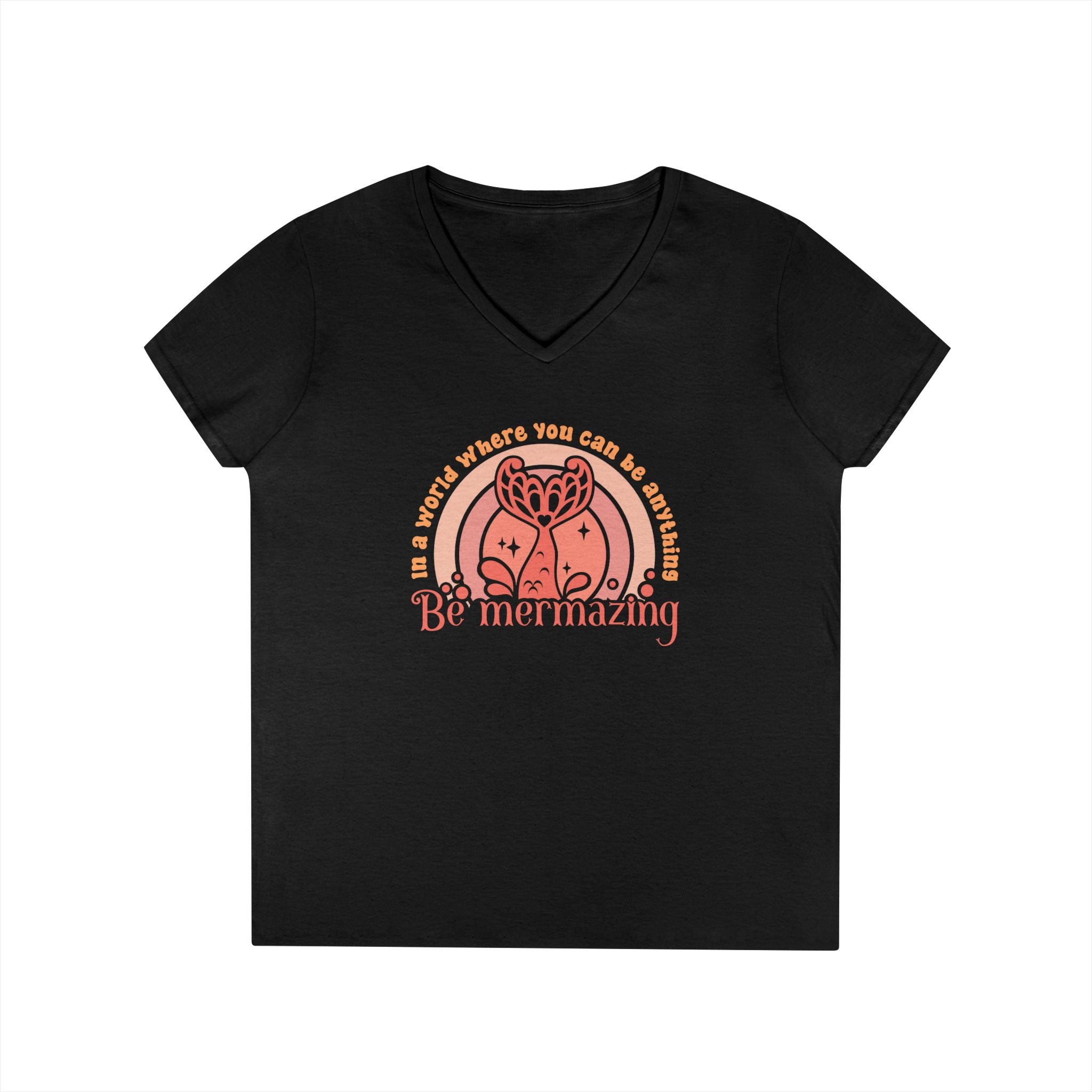 Mermaid Themed Ladies' V-Neck T-Shirt - Be Mermazing Inspirational Top, Casual Wear, Gift for Mermaid Lovers, Summer Fashion, Motivational Tee