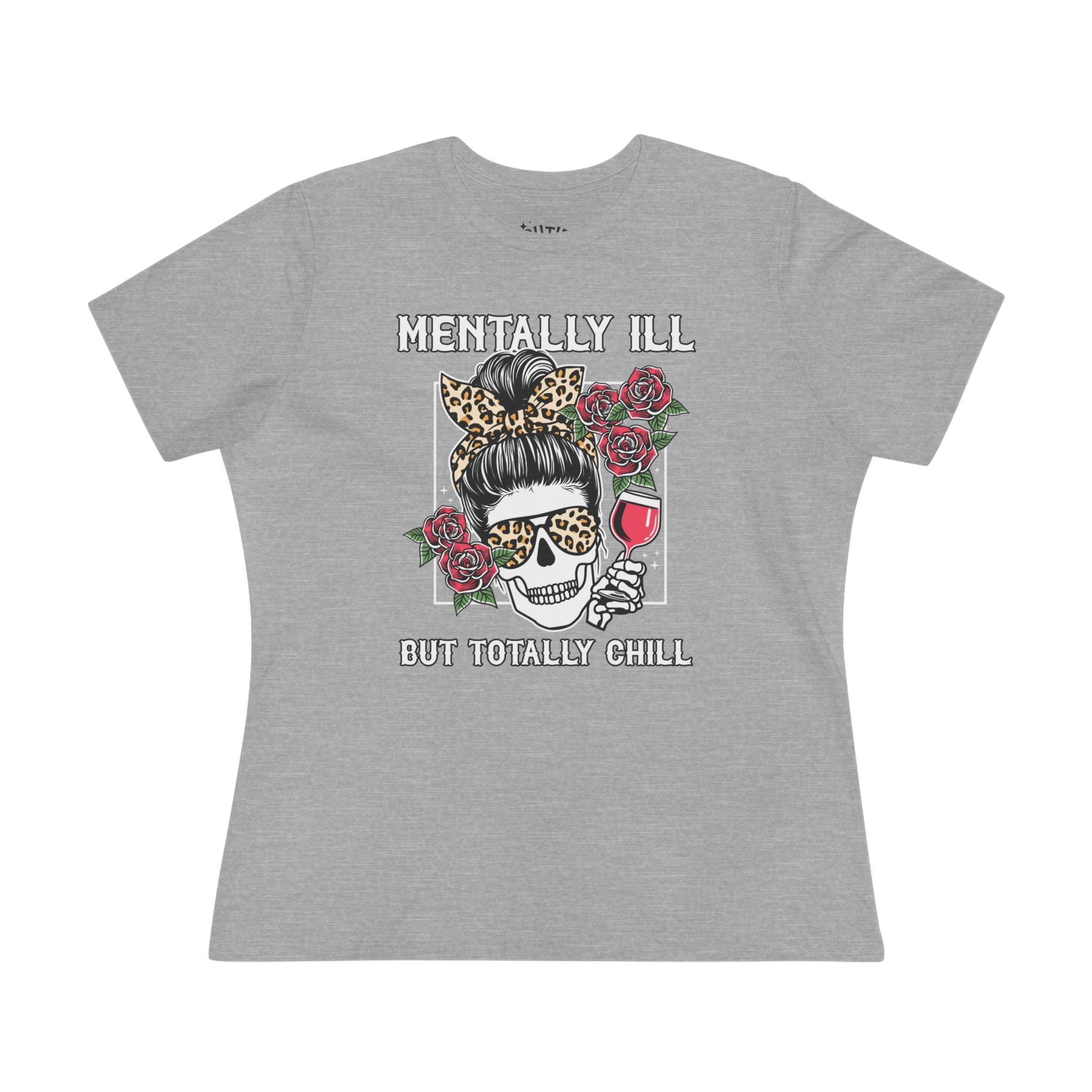 Mentally Ill but Totally Chill Skull Graphic Tee, Funny Mental Health Shirt, Gift for Her, Casual T-Shirt, Alternative Fashion, Relaxed Fit Top, Rockabilly