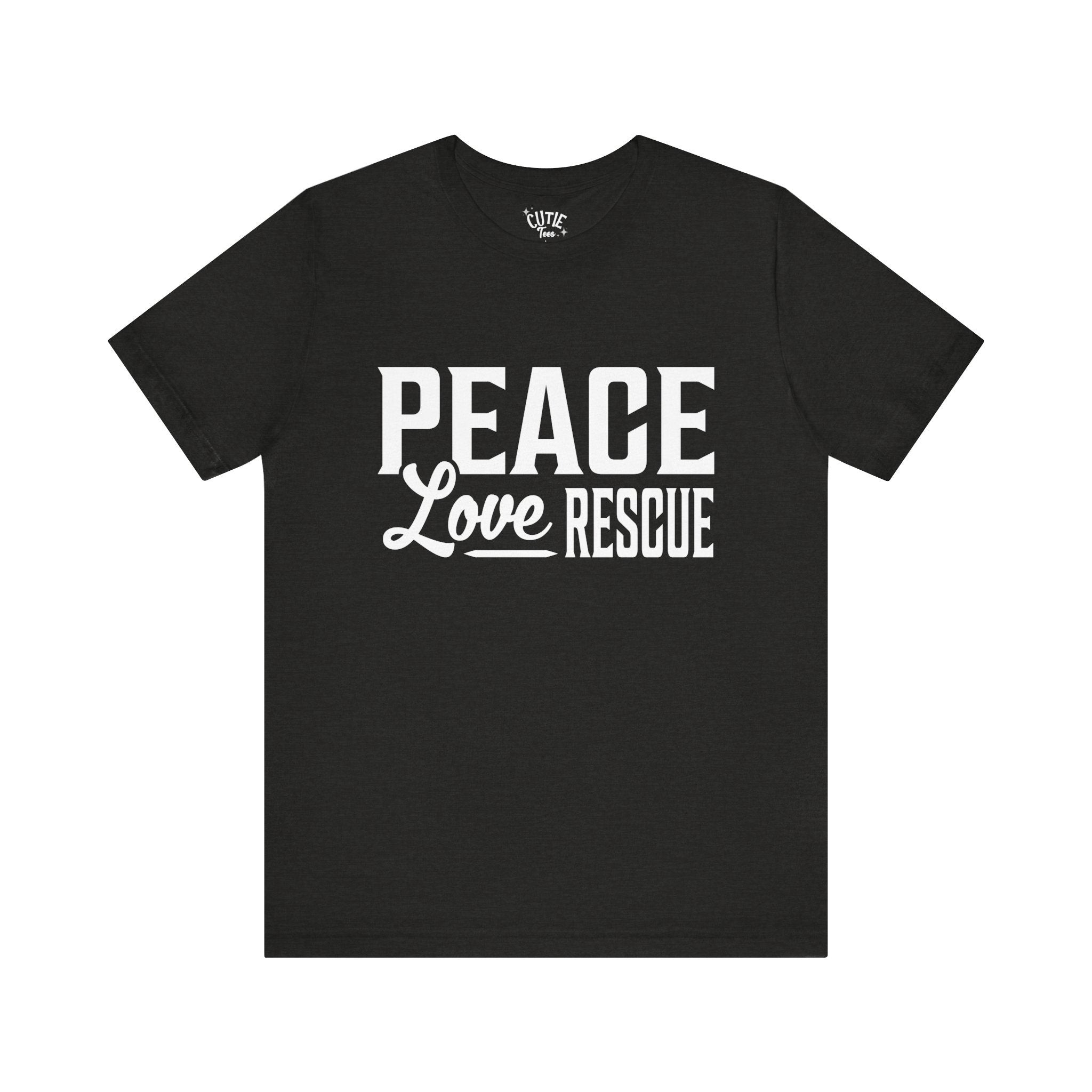 Peace Love Rescue Tee - Unisex Short Sleeve Shirt for Animal Lovers, Gifts for Volunteers, Casual Wear, Earth Day, Fundraisers