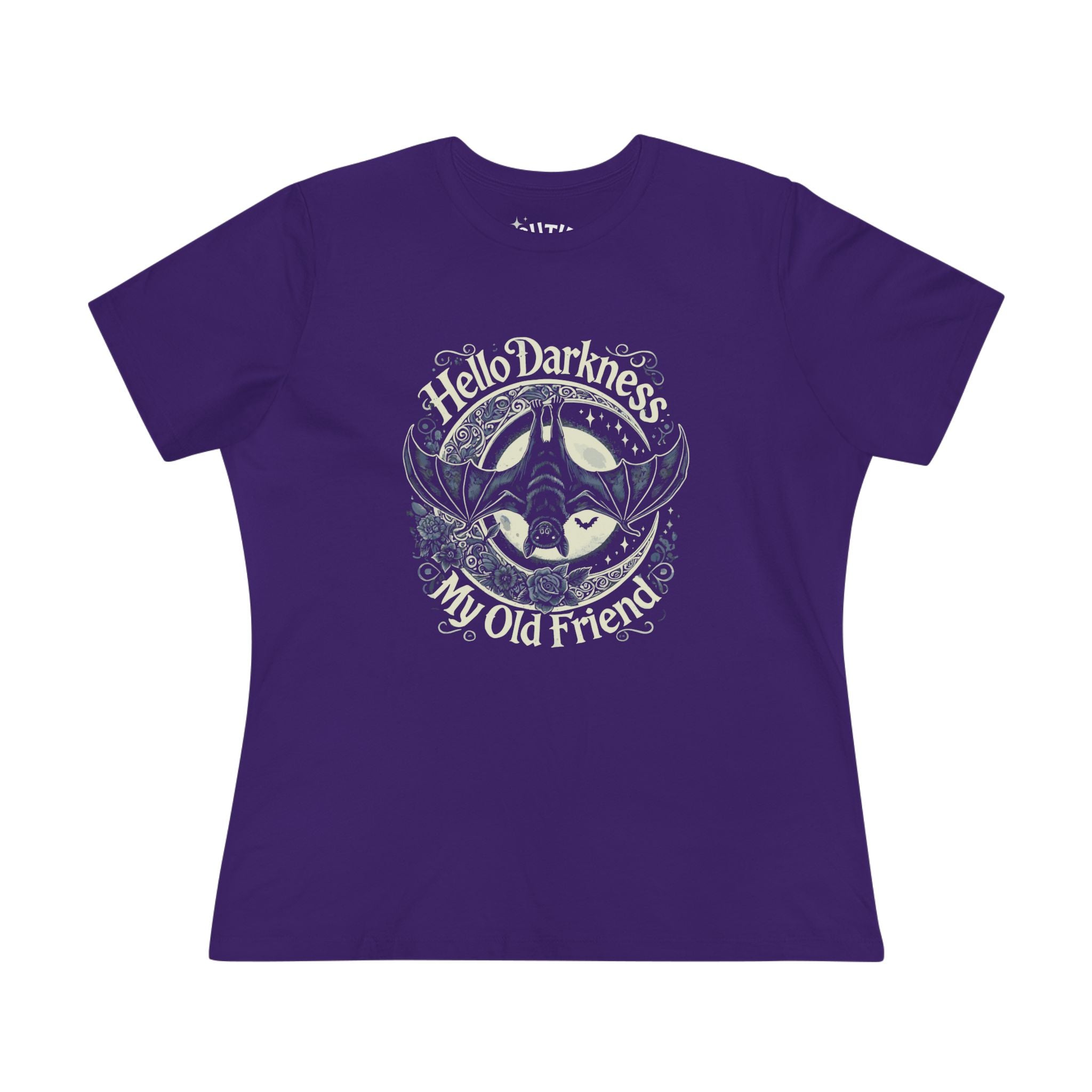 Bat Hello Darkness Dark Humor Women's Cotton Tee, Funny Graphic Top, My Old Friend Shirt, Gift for Music Lovers, Casual Wear for Any Occasion