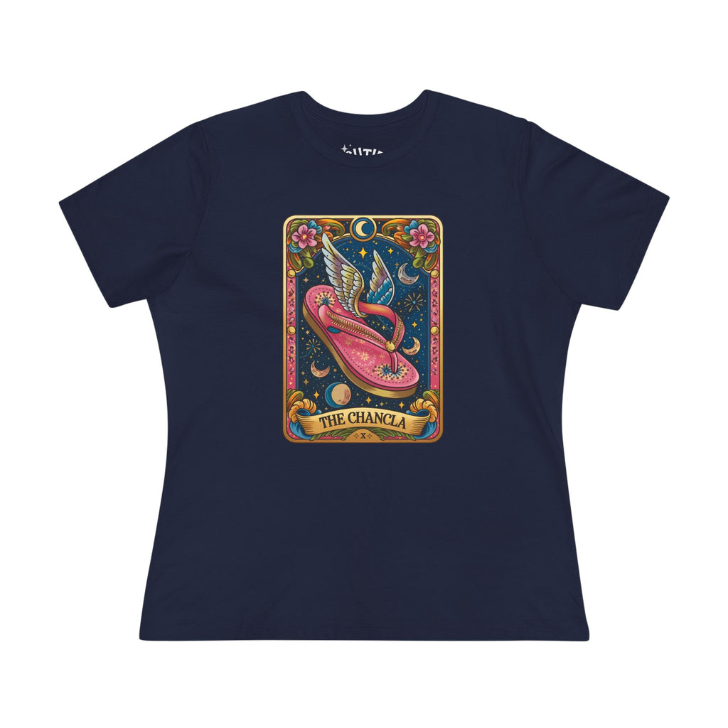 The Chancla Tarot Card Women's Cotton Tee - Boho Funny Winged Sandal Shirt