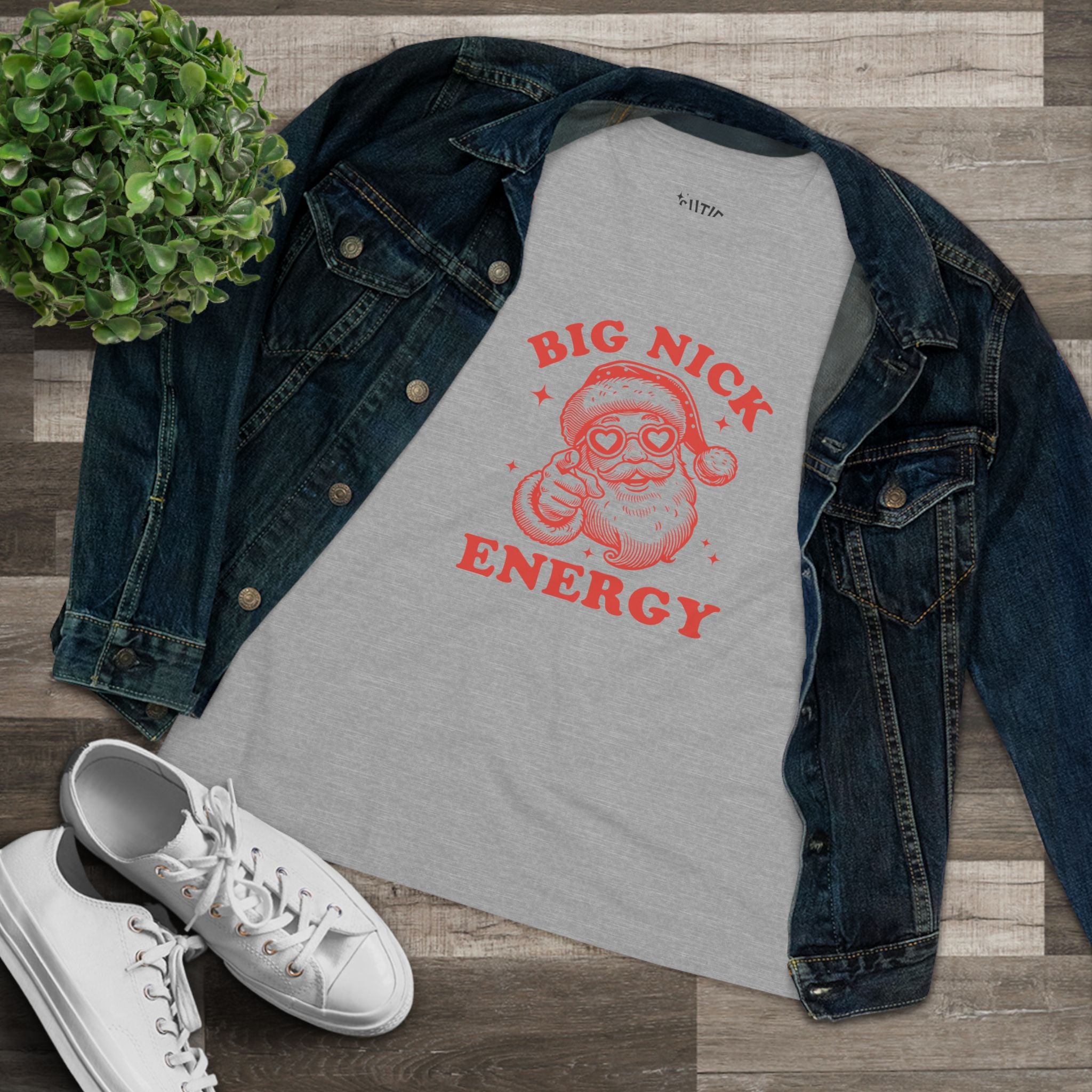 Big Nick Energy Santa Women's Cotton Tee, Winter Holidays Shirt, Festive Christmas Top, Gift for Her, Unique Holiday Apparel