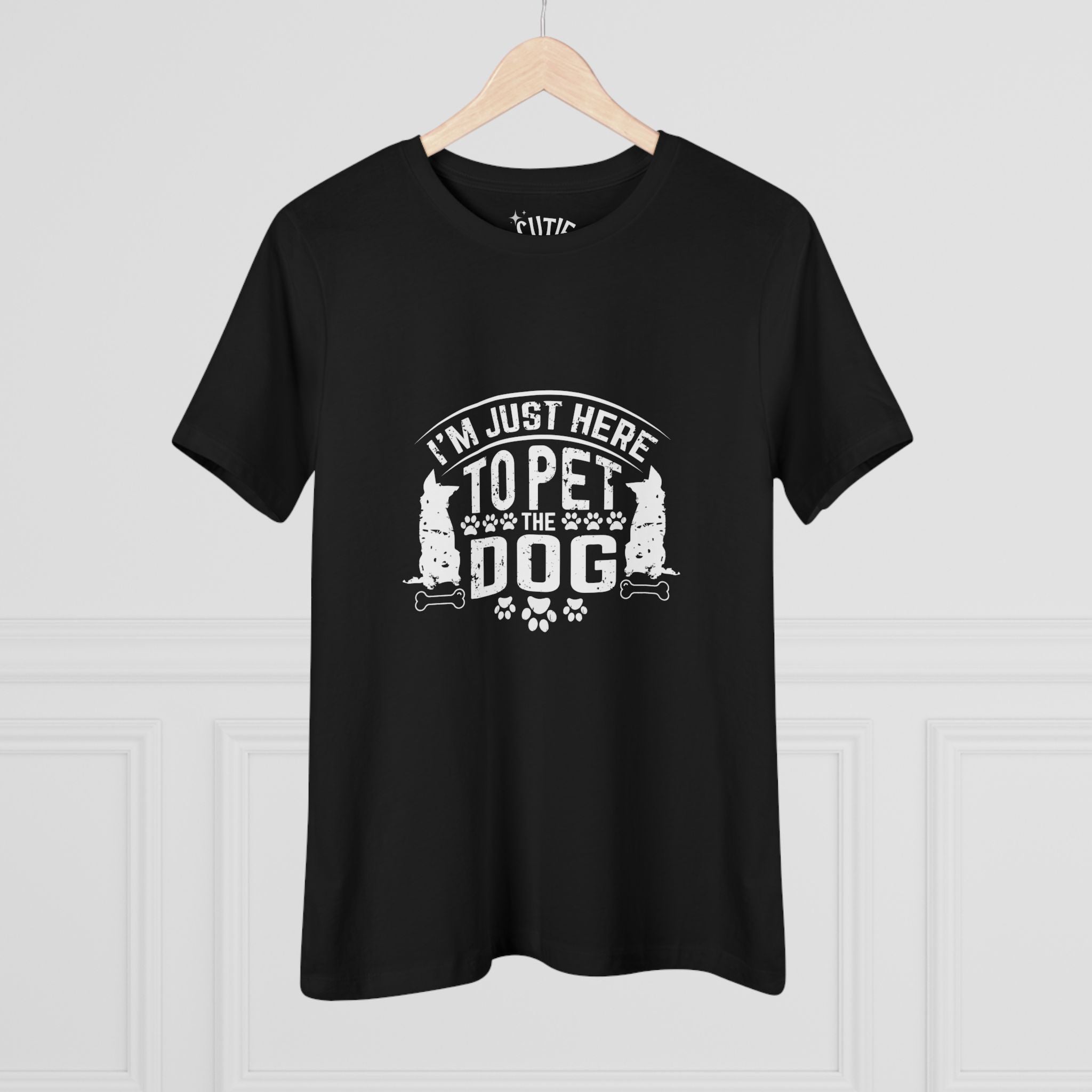 Dog Lover Women's Cotton Tee, I'm Just Here to Pet the Dog - Funny Pet Enthusiast Gift, Cute Dog Mom Shirt, Casual Dog Lover Apparel, Gift for Dog Owners, Animal Lover Tee