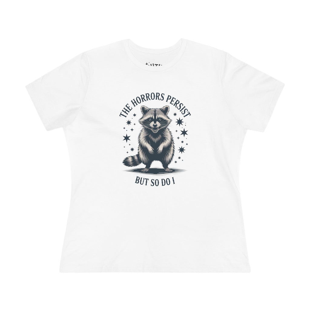The Horrors Persist Women's Cotton Tee, Funny Raccoon Shirt, Gift for Nature Lovers, Cute Animal T-Shirt, Casual Wear, Wildlife [...]