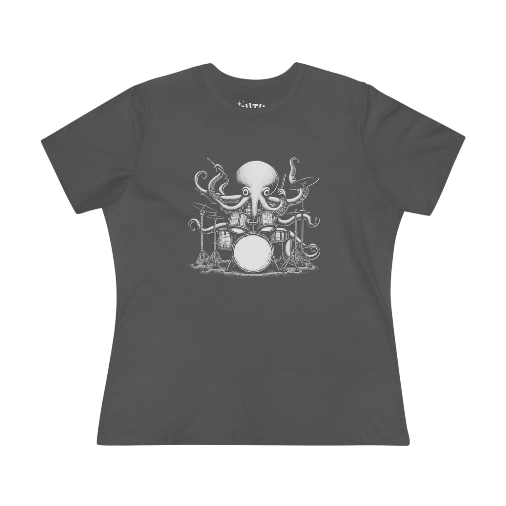 Octopus Drummer Women's Cotton Tee - Music Lover Whimsical Tee