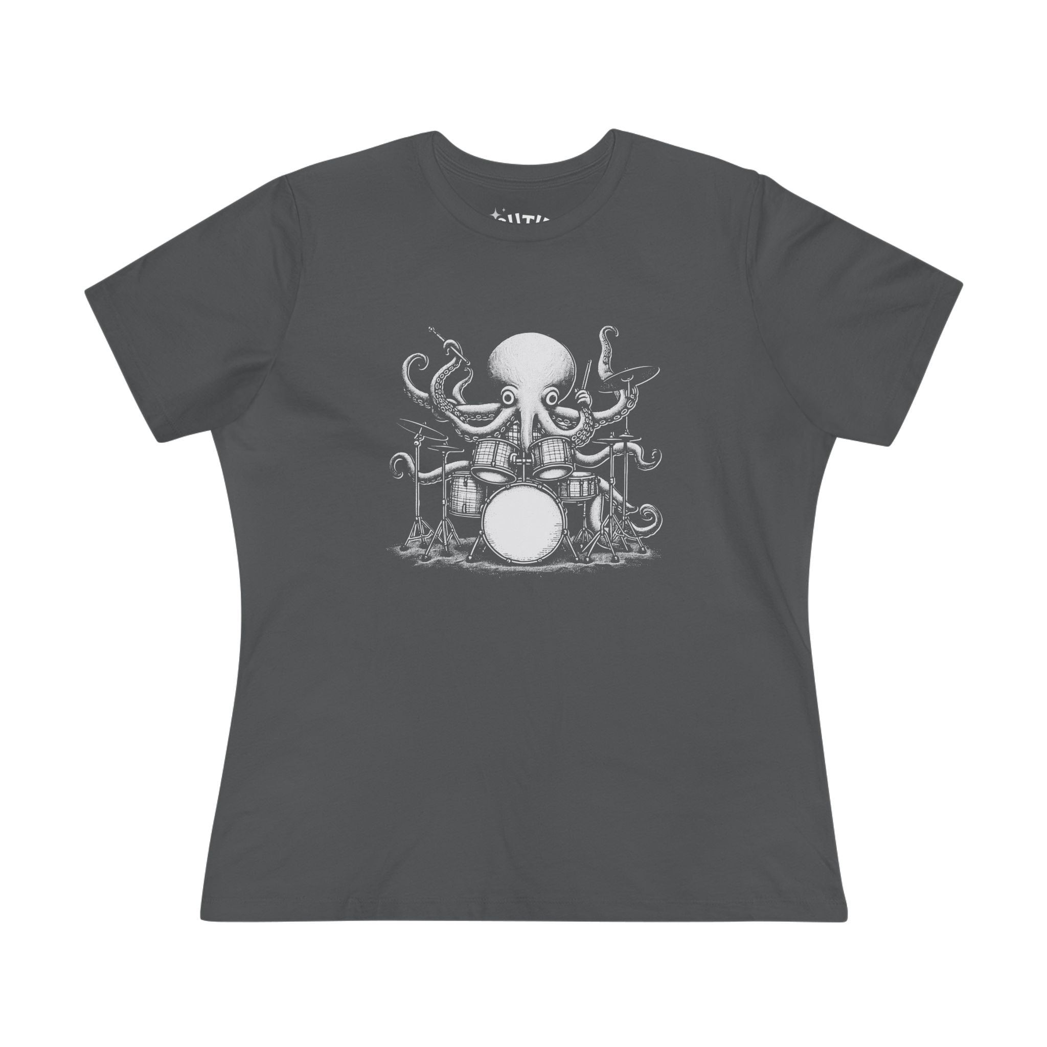 Octopus Drummer Women's Cotton Tee - Music Lover Whimsical Tee