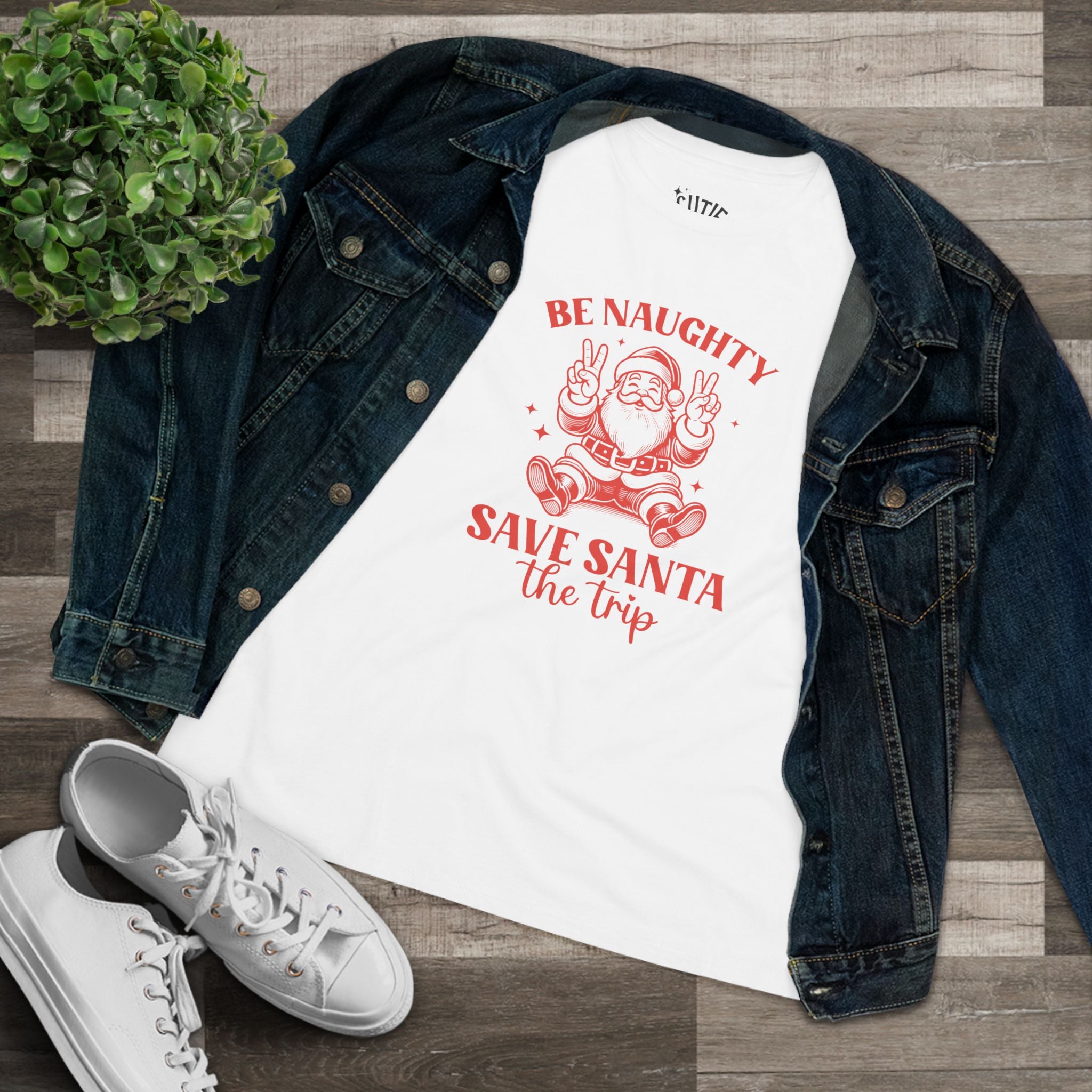 Be Naughty, Save Santa the Trip Christmas Humor Women's Cotton Tee - Sassy  Holiday Shirt, Festive Gift, Casual Wear, Fun Tee