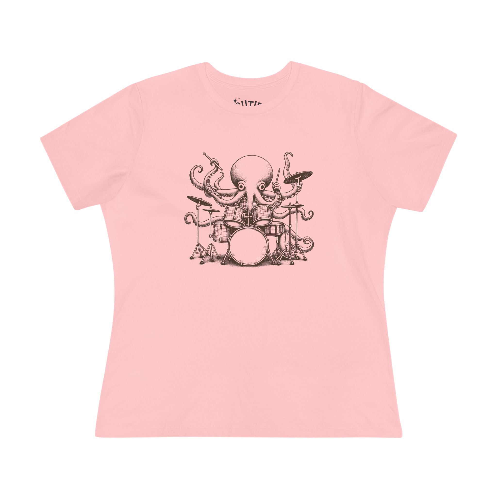 Octopus Drummer Women's Cotton Tee - Music Lover Whimsical Tee