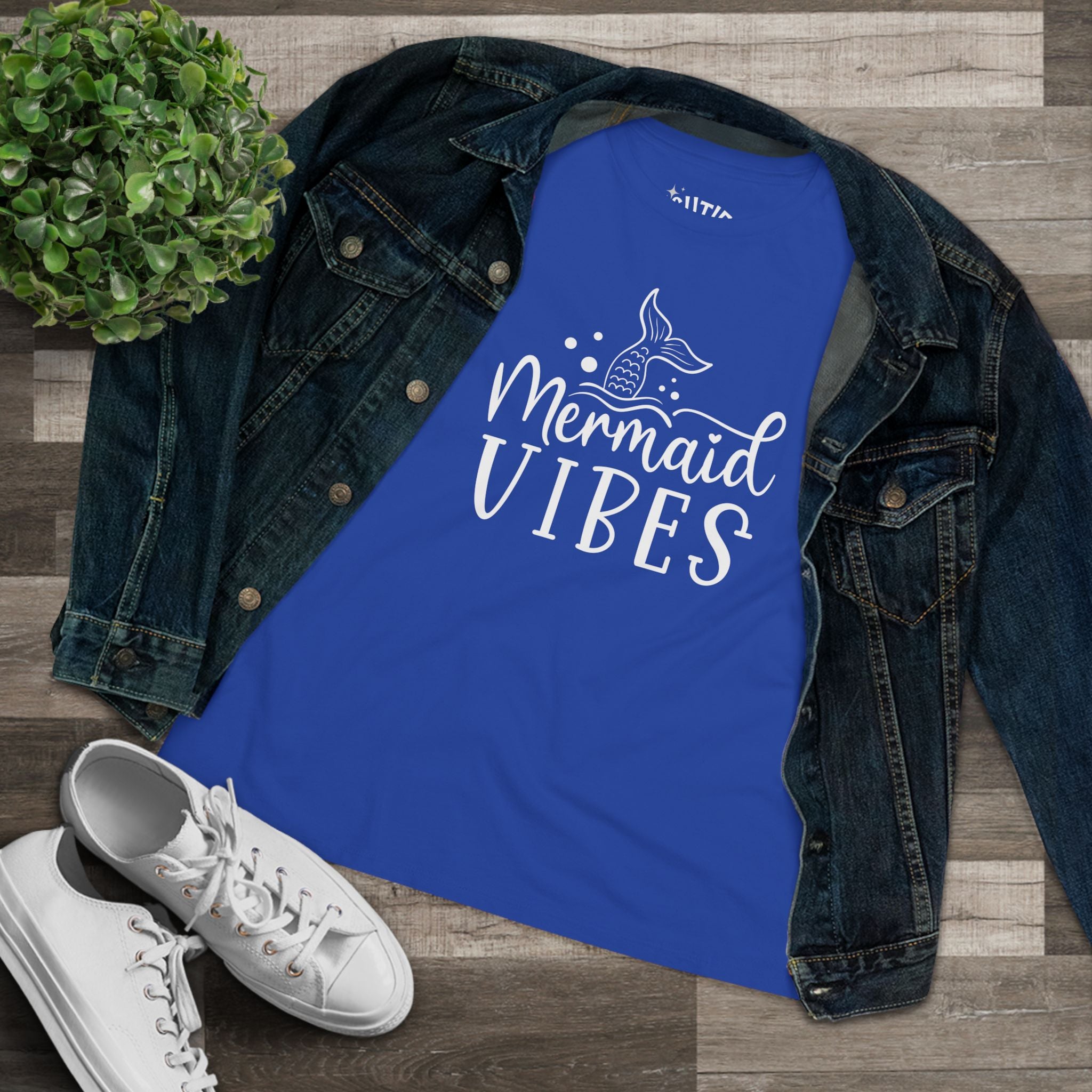 Mermaid Vibes Women's Cotton Tee, Summer Fashion, Beachwear, Gift for Her, Casual Wear, Ocean Lover Shirt