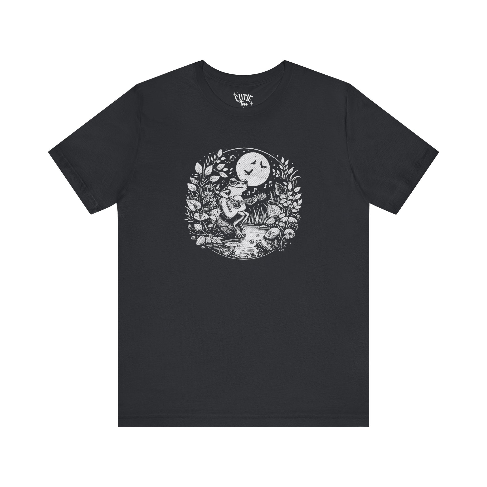 Frog with Guitar Nature Graphic Tee, Unisex Outdoor Shirt, Casual Wear, Gift for Nature Lovers, Music Theme Apparel, Bohemian Style Clothing