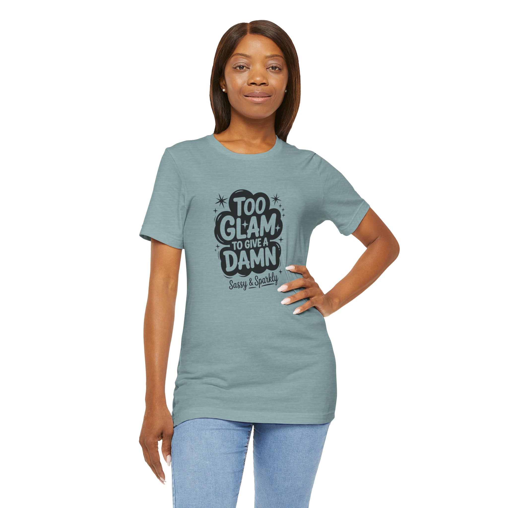 Too Glam Jersey Tee, Sassy Graphic Tee, Casual Wear, Gift for Her, Birthday Gift, Sparkly Statement Top