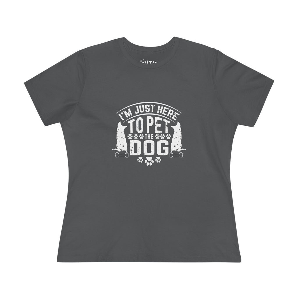 Dog Lover Women's Cotton Tee, I'm Just Here to Pet the Dog - Funny Pet Enthusiast Gift, Cute Dog Mom Shirt, Casual Dog Lover Apparel, Gift for Dog Owners, Animal Lover Tee