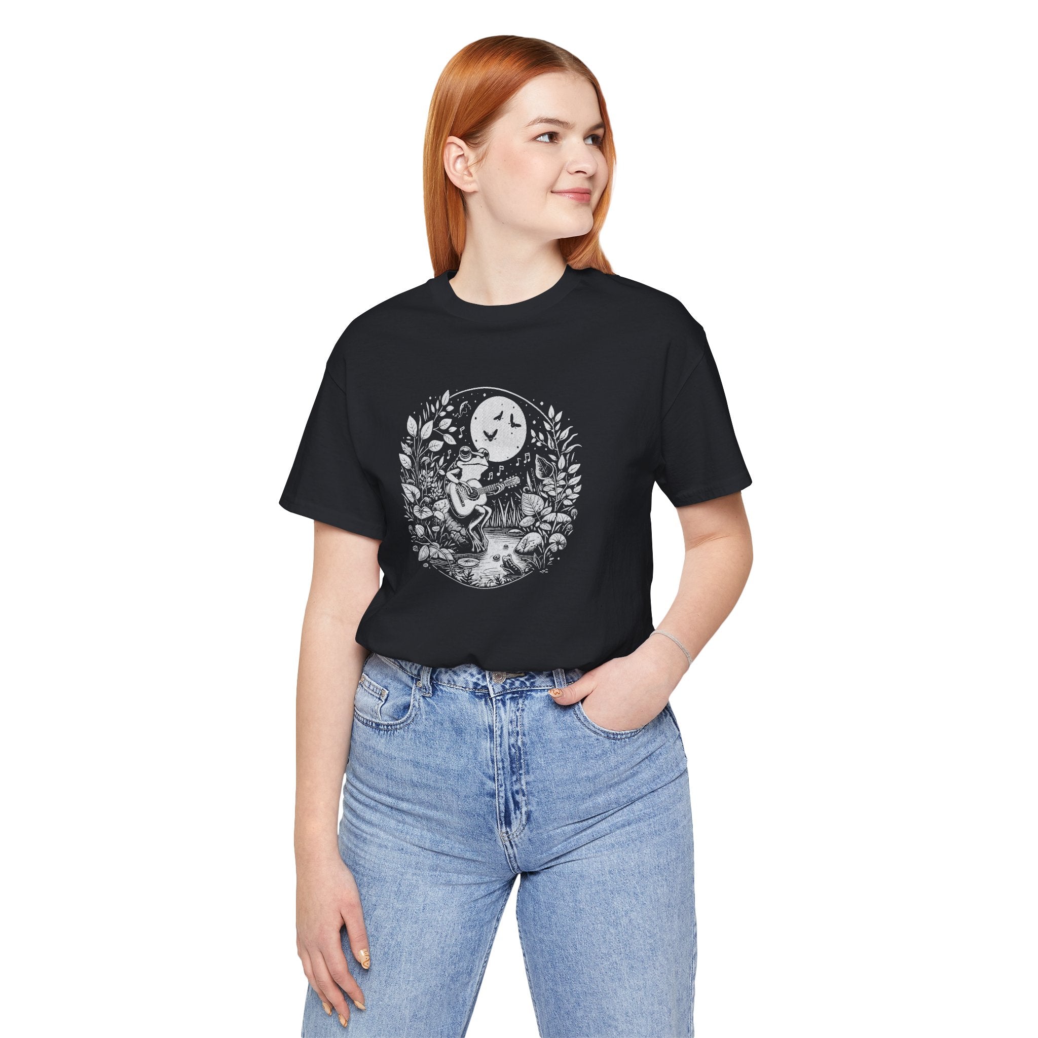 Frog with Guitar Nature Graphic Tee, Unisex Outdoor Shirt, Casual Wear, Gift for Nature Lovers, Music Theme Apparel, Bohemian Style Clothing