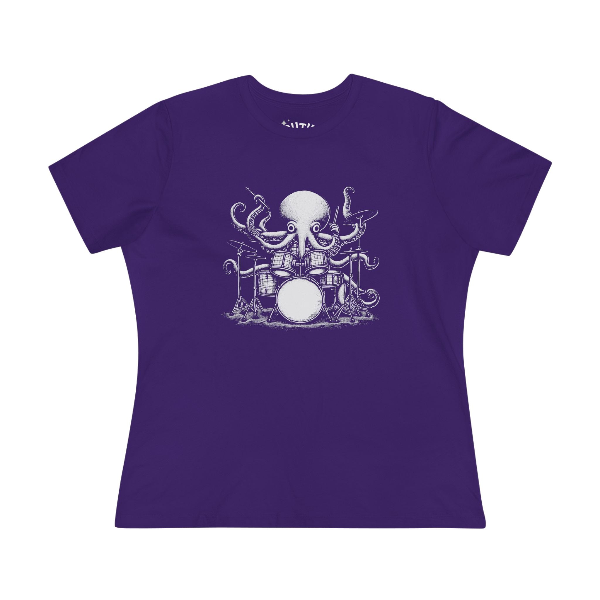 Octopus Drummer Women's Cotton Tee - Music Lover Whimsical Tee