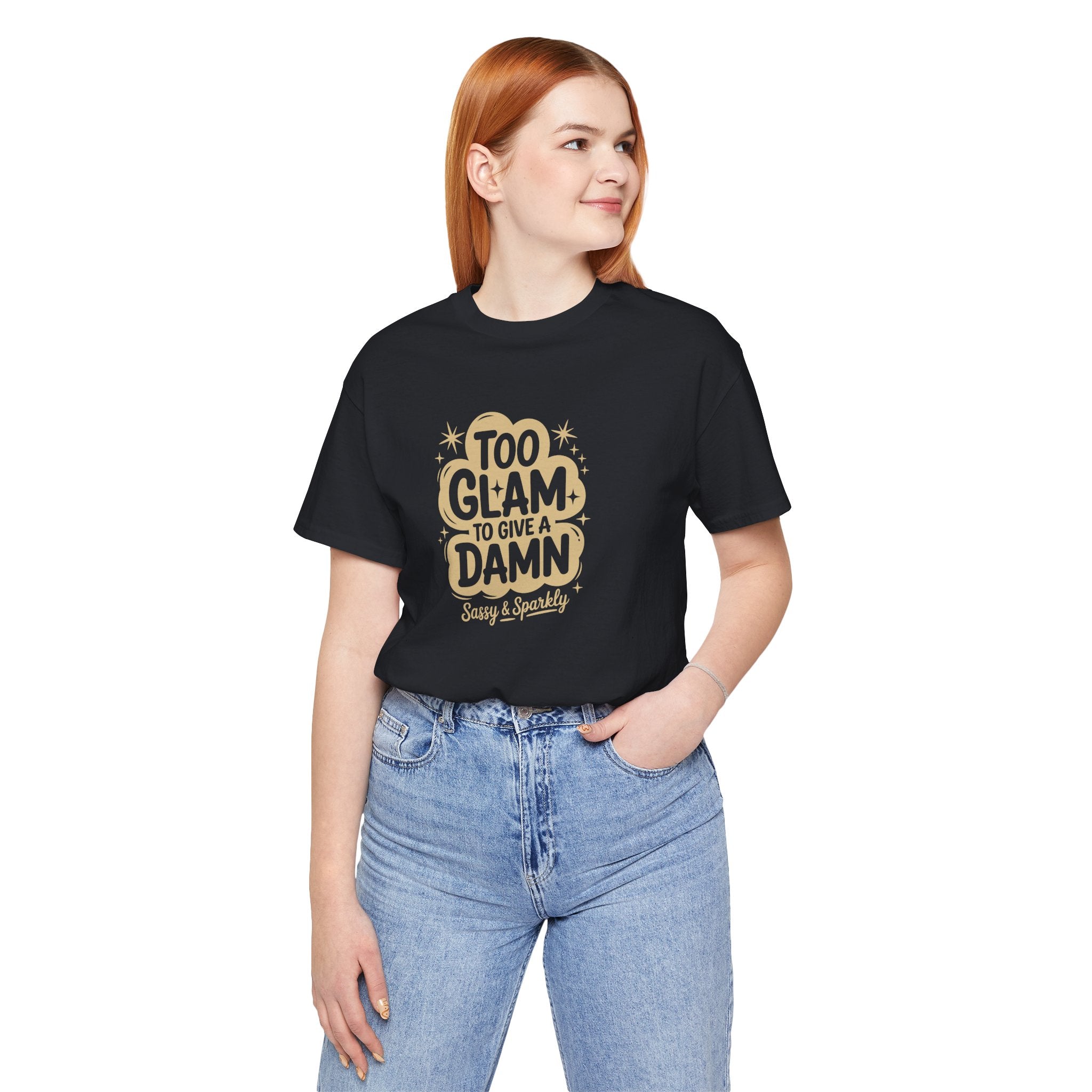 Too Glam Jersey Tee, Sassy Graphic Tee, Casual Wear, Gift for Her, Birthday Gift, Sparkly Statement Top