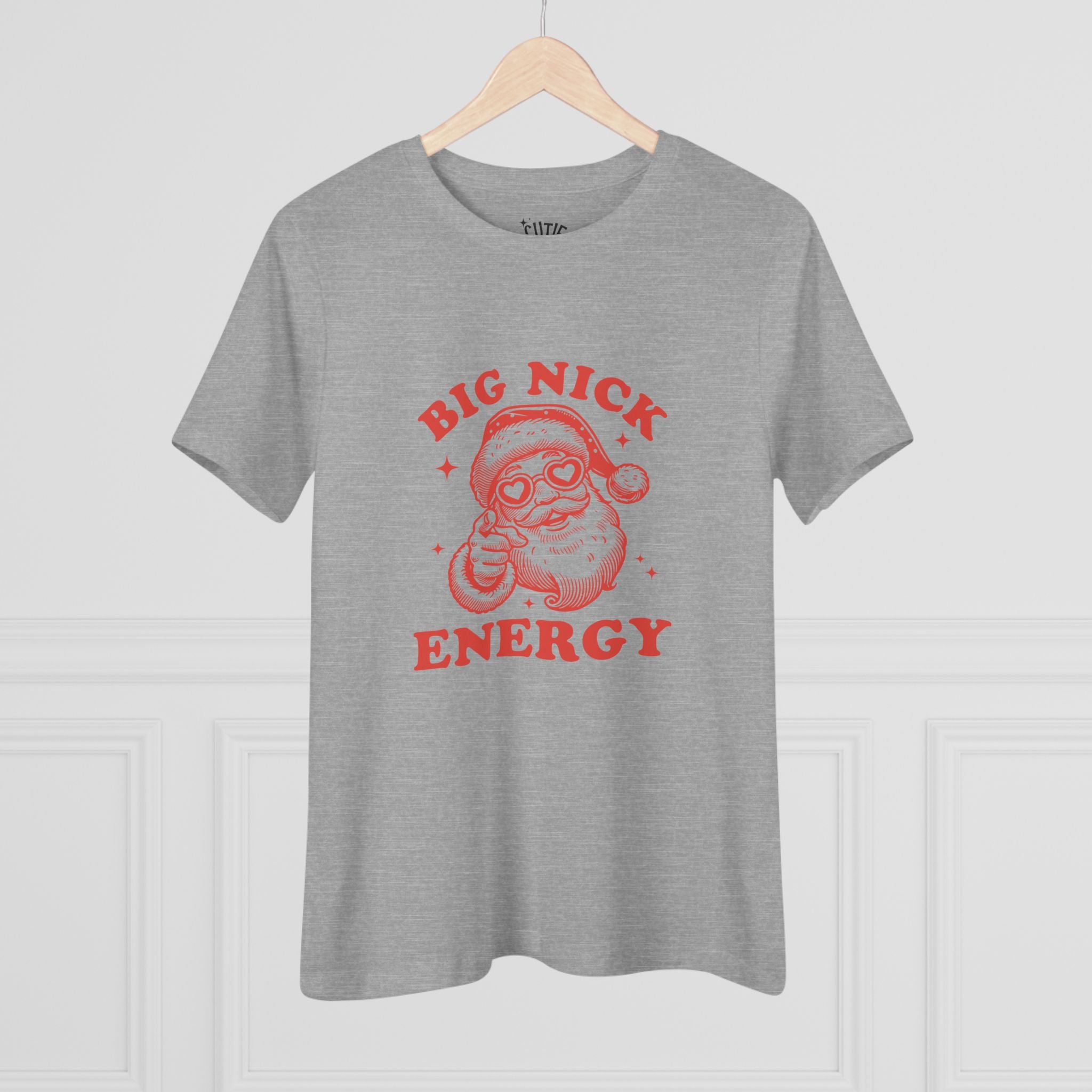 Big Nick Energy Santa Women's Cotton Tee, Winter Holidays Shirt, Festive Christmas Top, Gift for Her, Unique Holiday Apparel