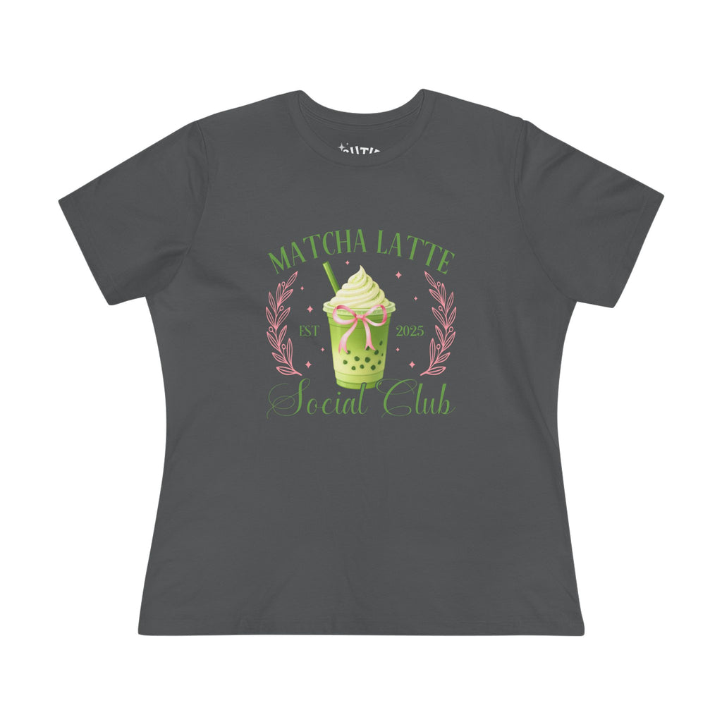 Matcha Latte Social Club Tee | Women's Cotton T-Shirt for Coffee Lovers, Summer Outfits, Casual Wear, Gift for Tea Lovers, Cute Graphic Tee