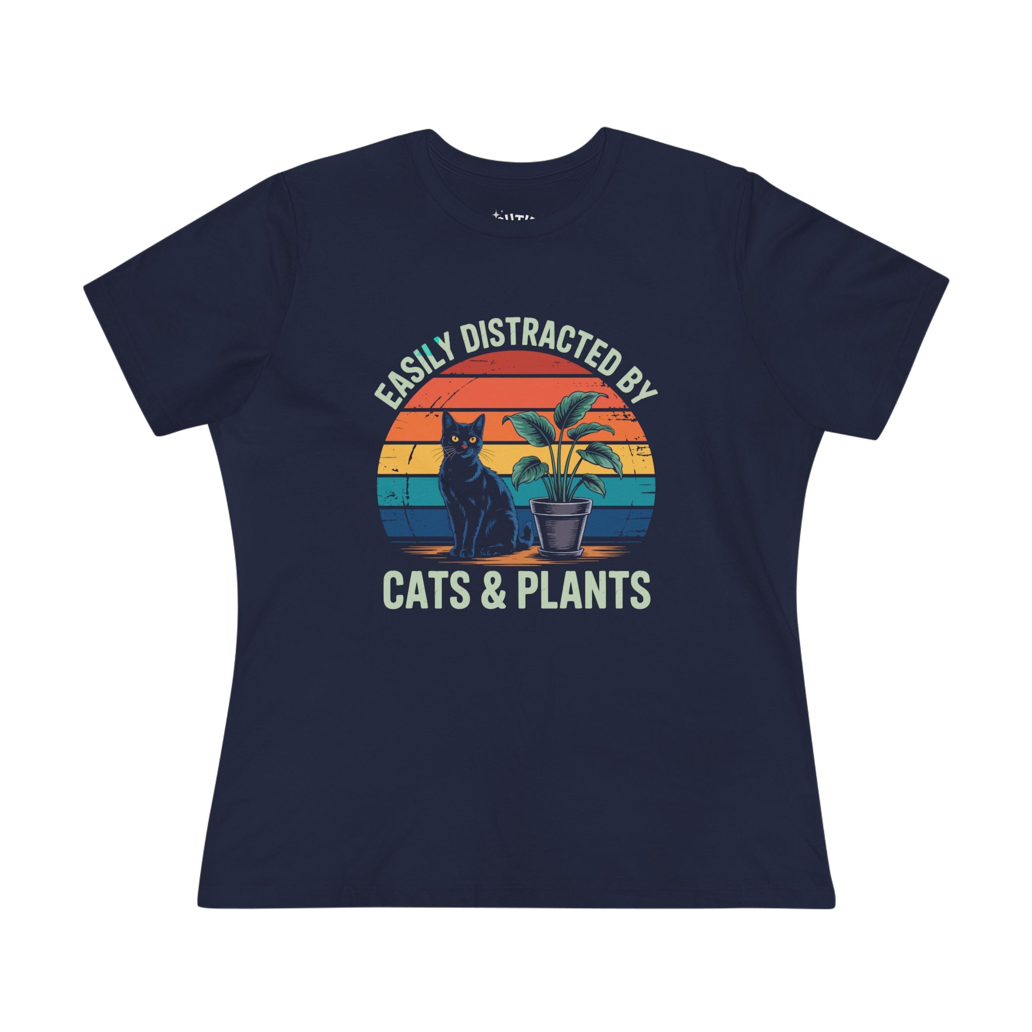 Easily Distracted by Cats & Plants Women's Cotton Tee, Funny Cat Lover Tee, Gift for Plant Parents, Cute Casual Shirt, Perfect for Birthdays