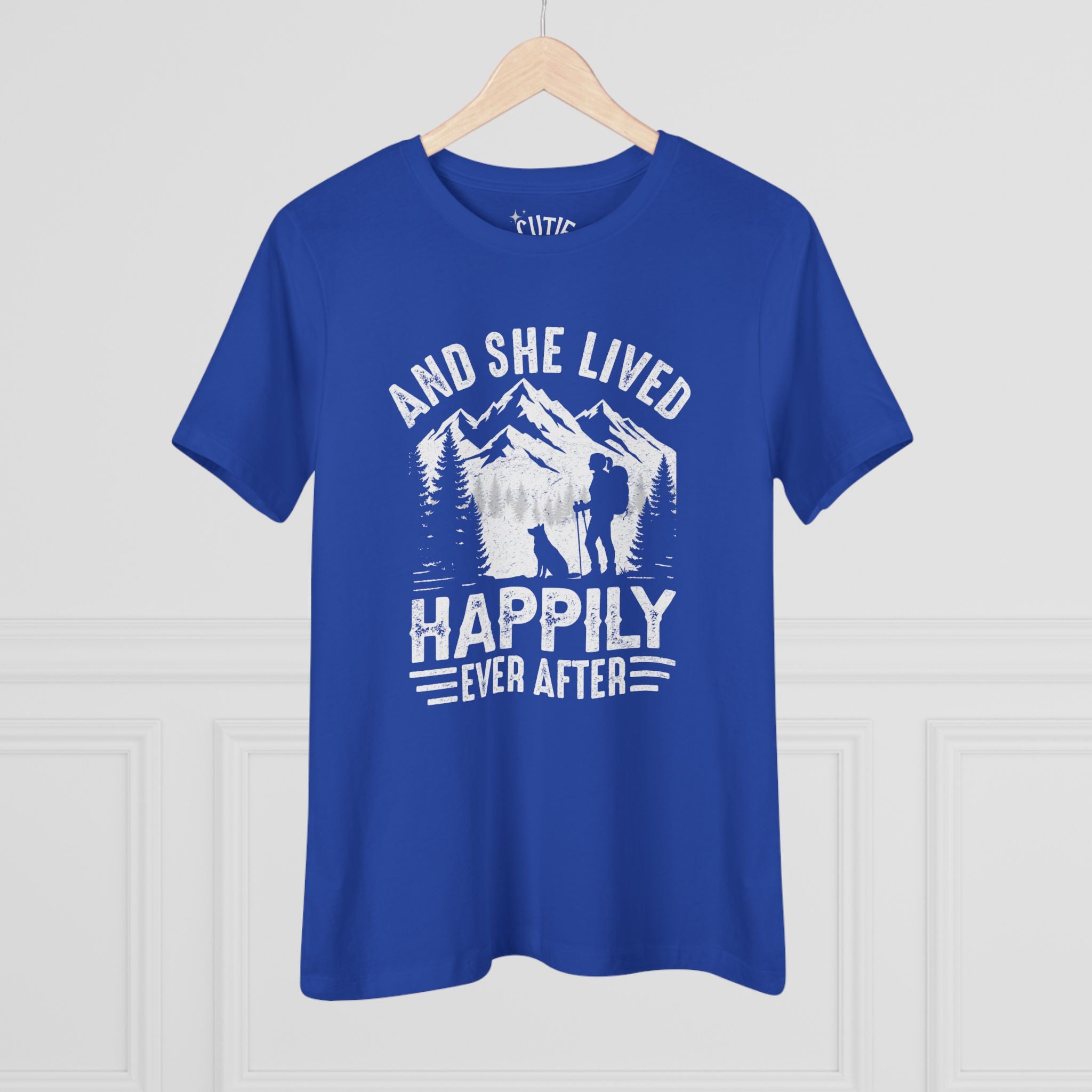 Adventure-Inspired Women's Cotton Tee - Perfect Gift for Hikers, Campers, and Outdoor Lovers, 'And She Lived Happily Ever After', [...]