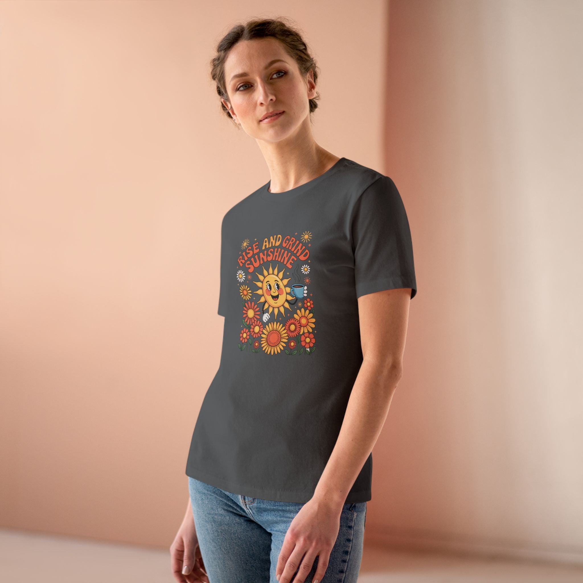 Rise and Grind Sunshine Women's Tee - Coffee Lovers Retro Design