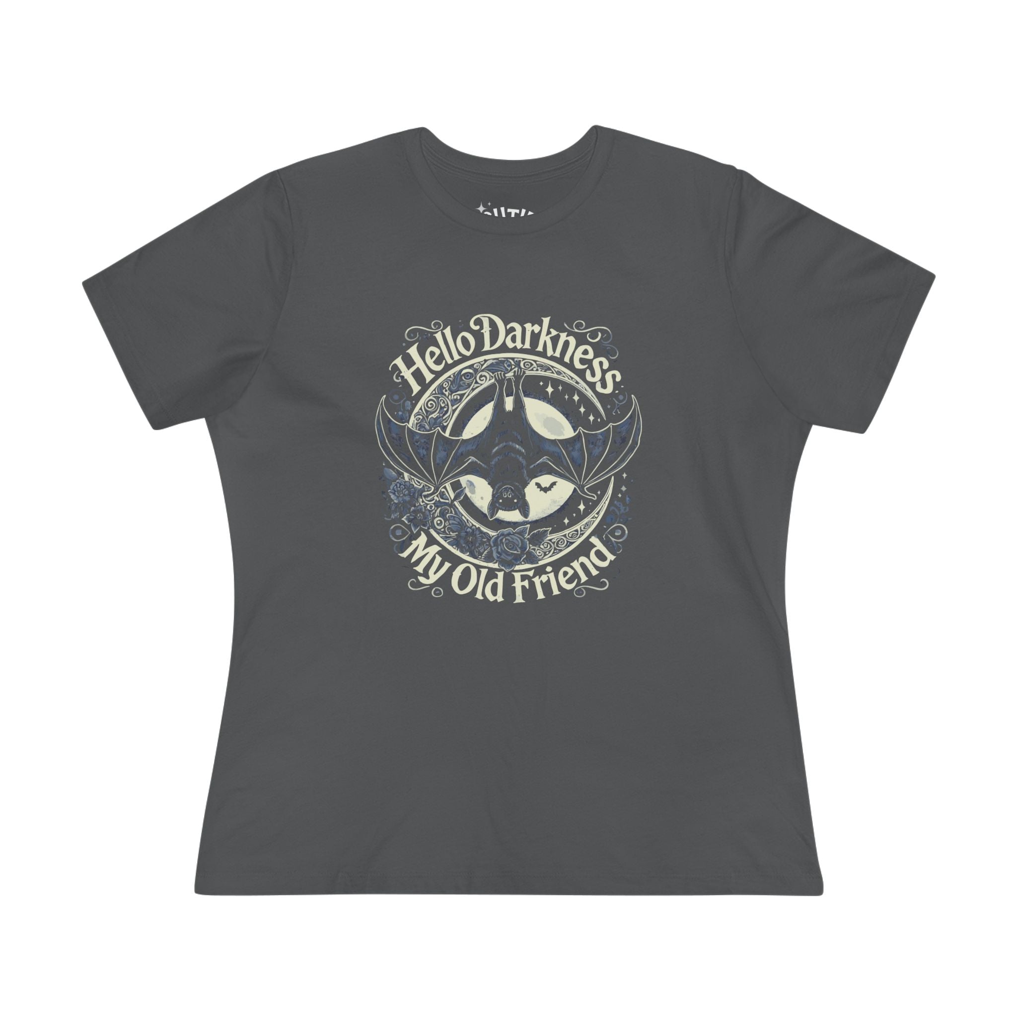 Bat Hello Darkness Dark Humor Women's Cotton Tee, Funny Graphic Top, My Old Friend Shirt, Gift for Music Lovers, Casual Wear for Any Occasion