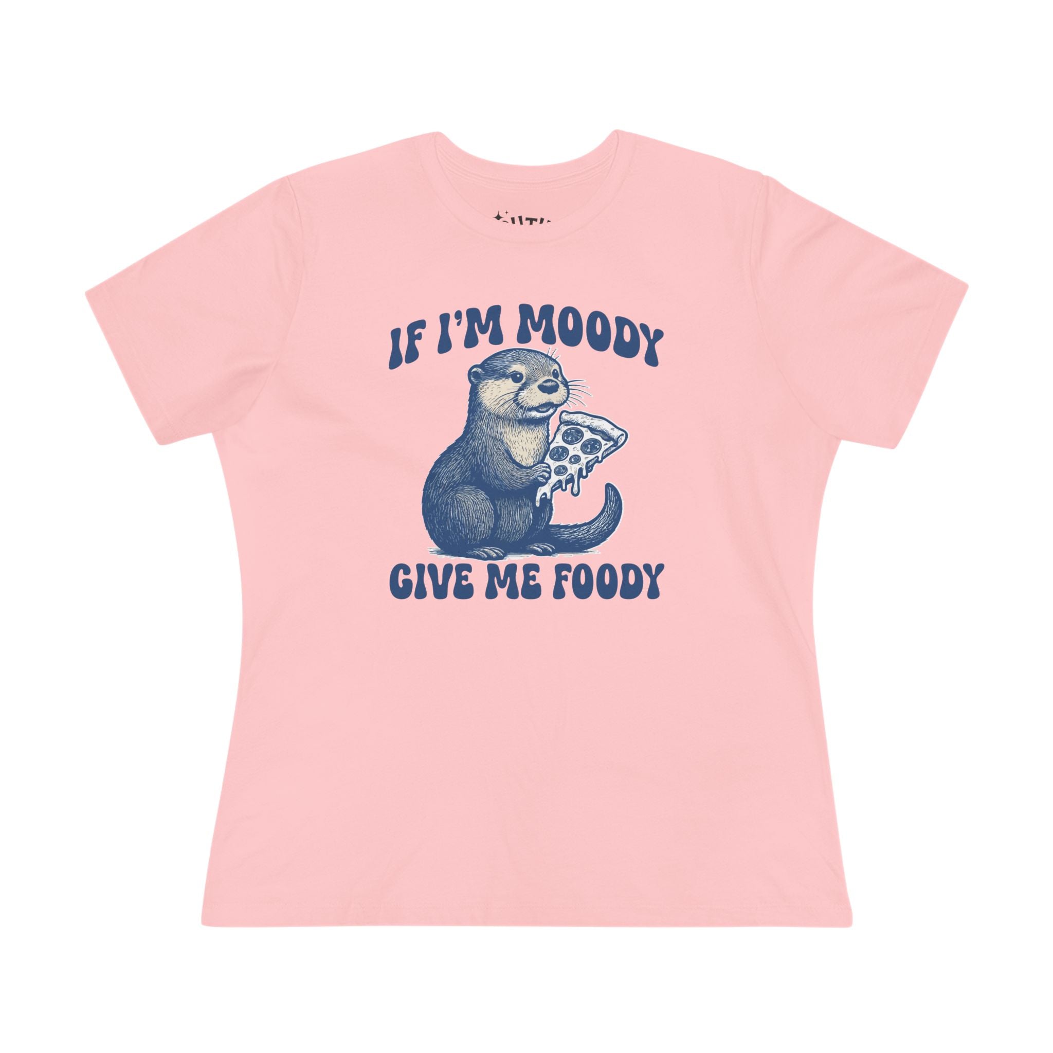 Otter Pizza Whimsical Cotton Tee -  If I'm Moody Give Me Foody Cute Gift