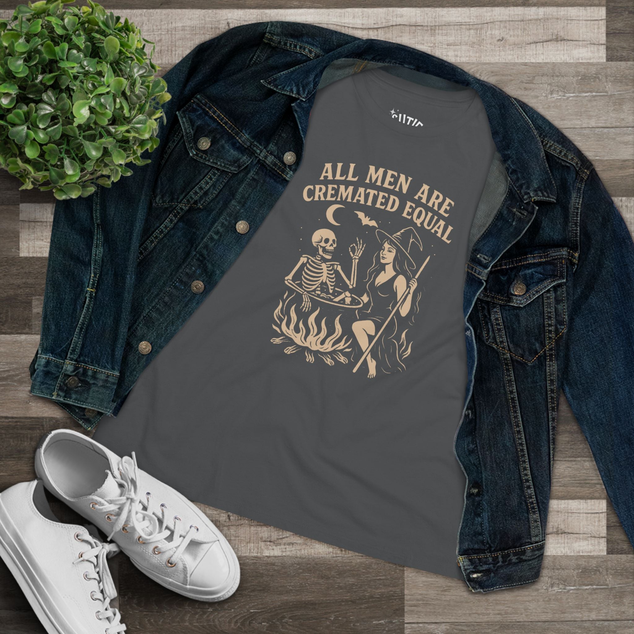 All Men Are Cremated Equal Women's Graphic Tee, Halloween Shirt, Witchy Apparel, Cute Tee for Spooky Season, Gift for Her