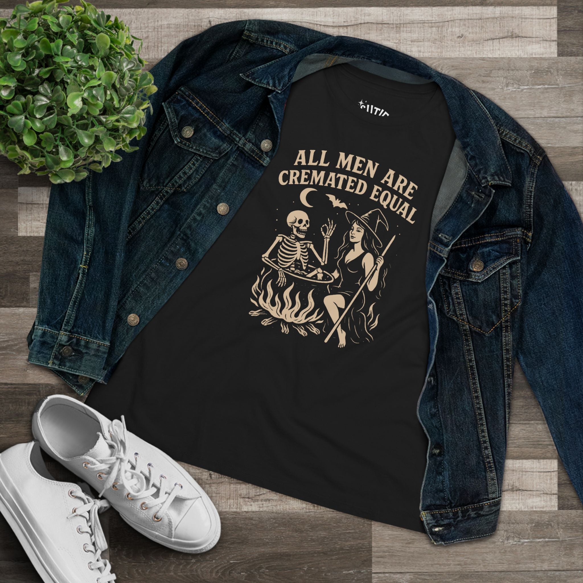 All Men Are Cremated Equal Women's Graphic Tee, Halloween Shirt, Witchy Apparel, Cute Tee for Spooky Season, Gift for Her