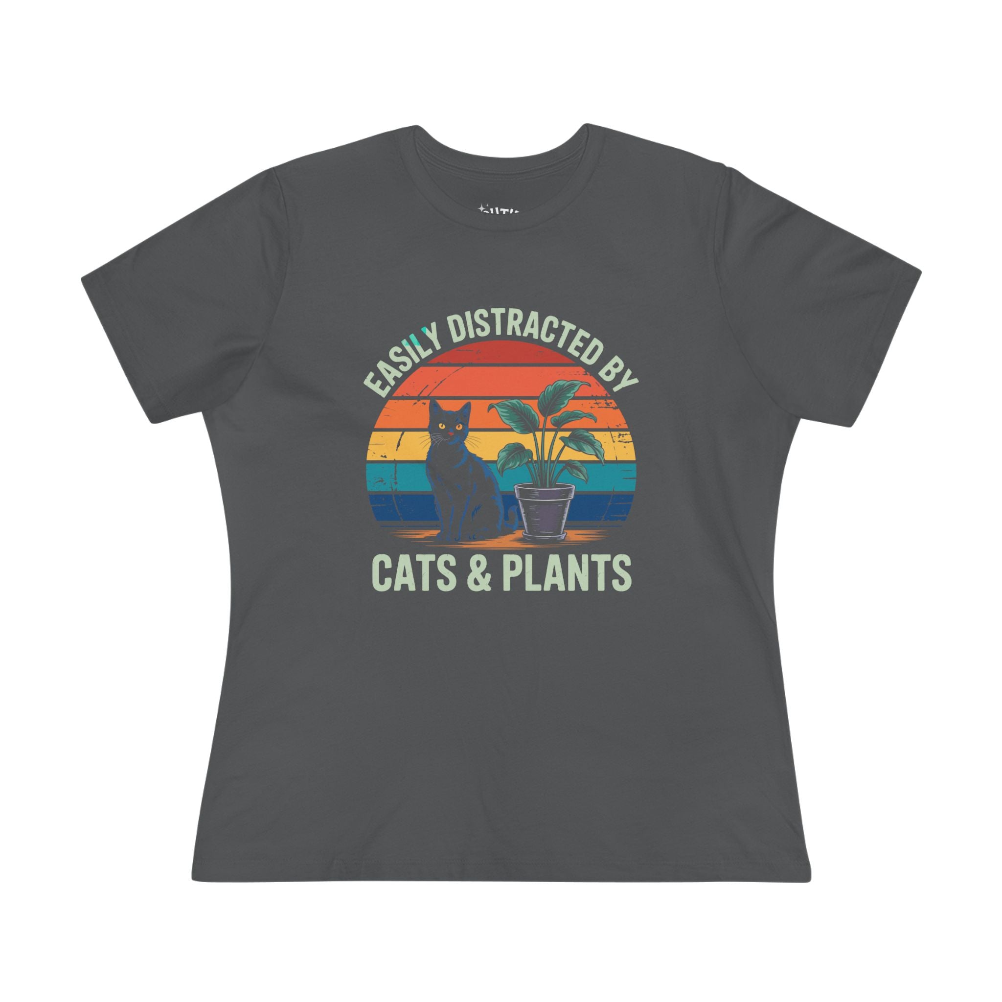 Easily Distracted by Cats & Plants Women's Cotton Tee, Funny Cat Lover Tee, Gift for Plant Parents, Cute Casual Shirt, Perfect for Birthdays