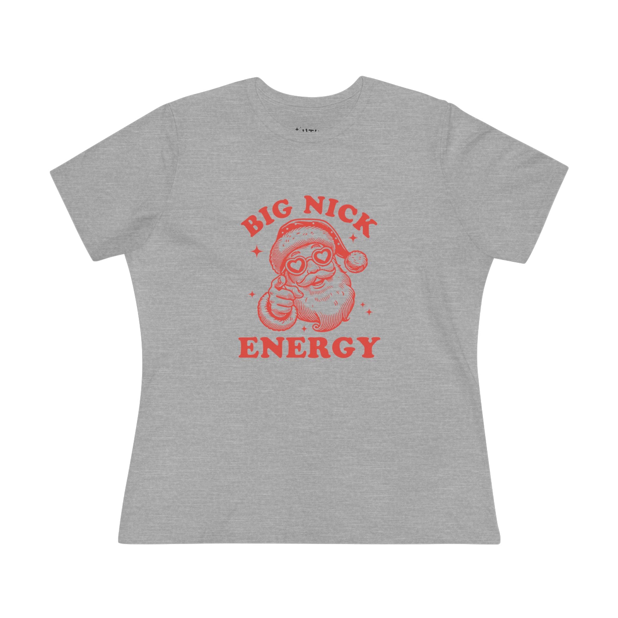 Big Nick Energy Santa Women's Cotton Tee, Winter Holidays Shirt, Festive Christmas Top, Gift for Her, Unique Holiday Apparel