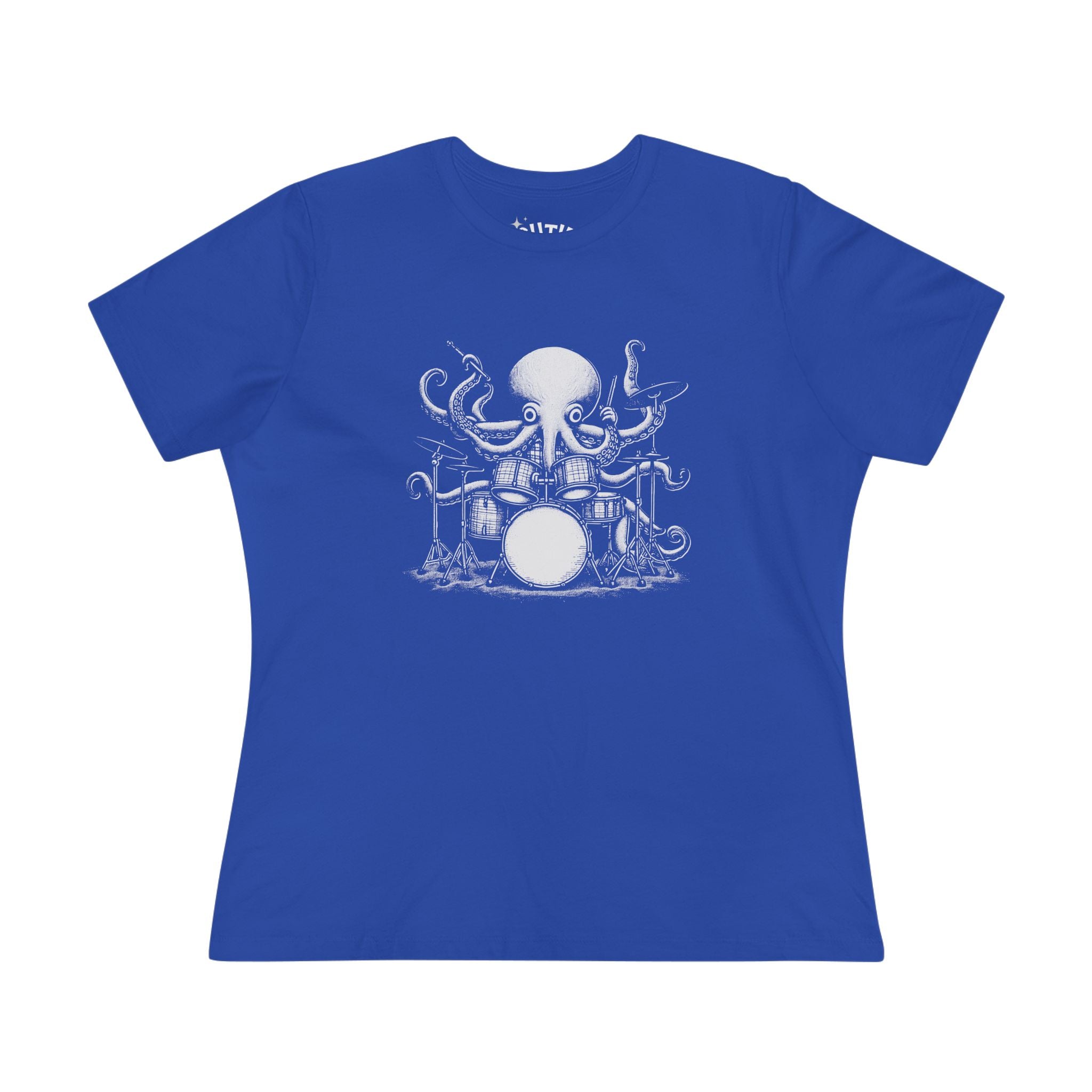 Octopus Drummer Women's Cotton Tee - Music Lover Whimsical Tee