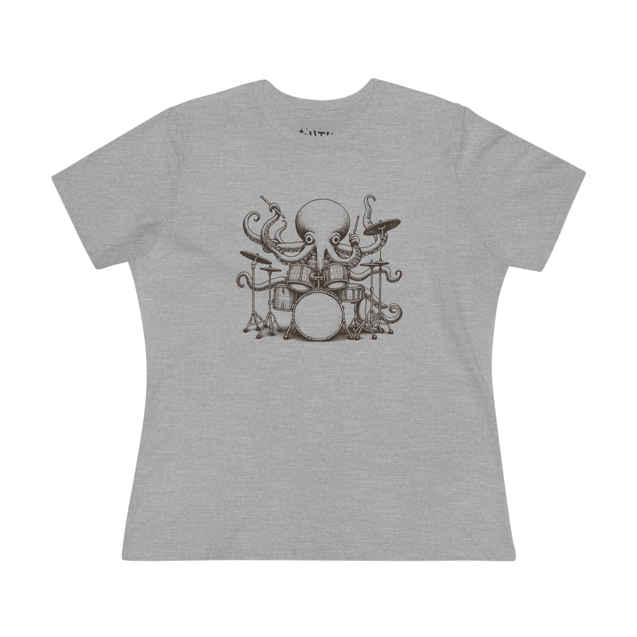 Octopus Drummer Women's Cotton Tee - Music Lover Whimsical Tee