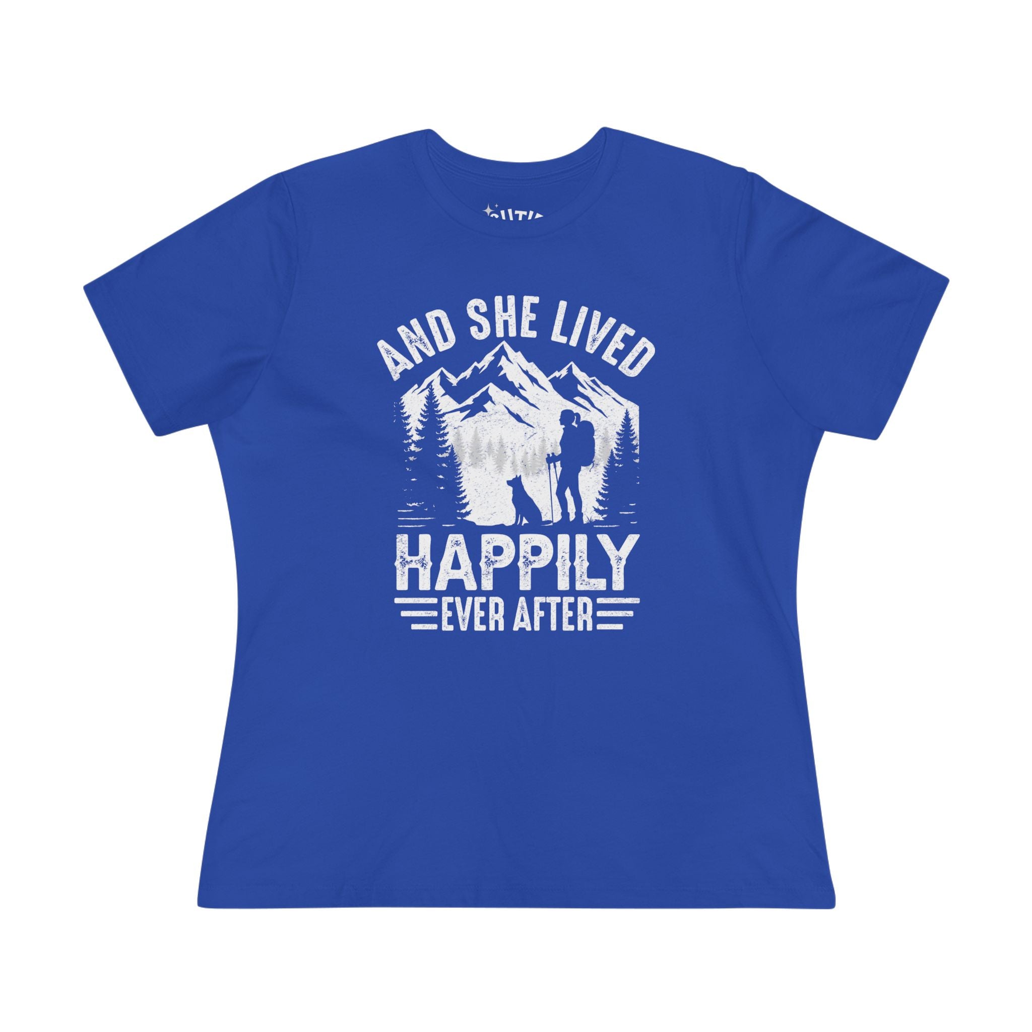 Adventure-Inspired Women's Cotton Tee - Perfect Gift for Hikers, Campers, and Outdoor Lovers, 'And She Lived Happily Ever After', [...]