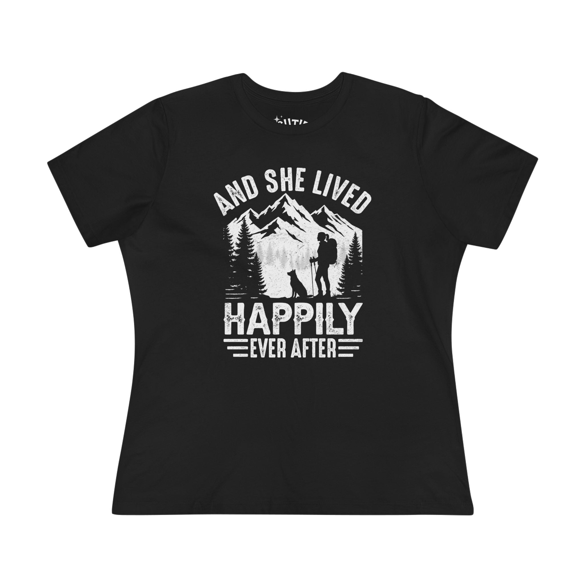 Adventure-Inspired Women's Cotton Tee - Perfect Gift for Hikers, Campers, and Outdoor Lovers, 'And She Lived Happily Ever After', [...]