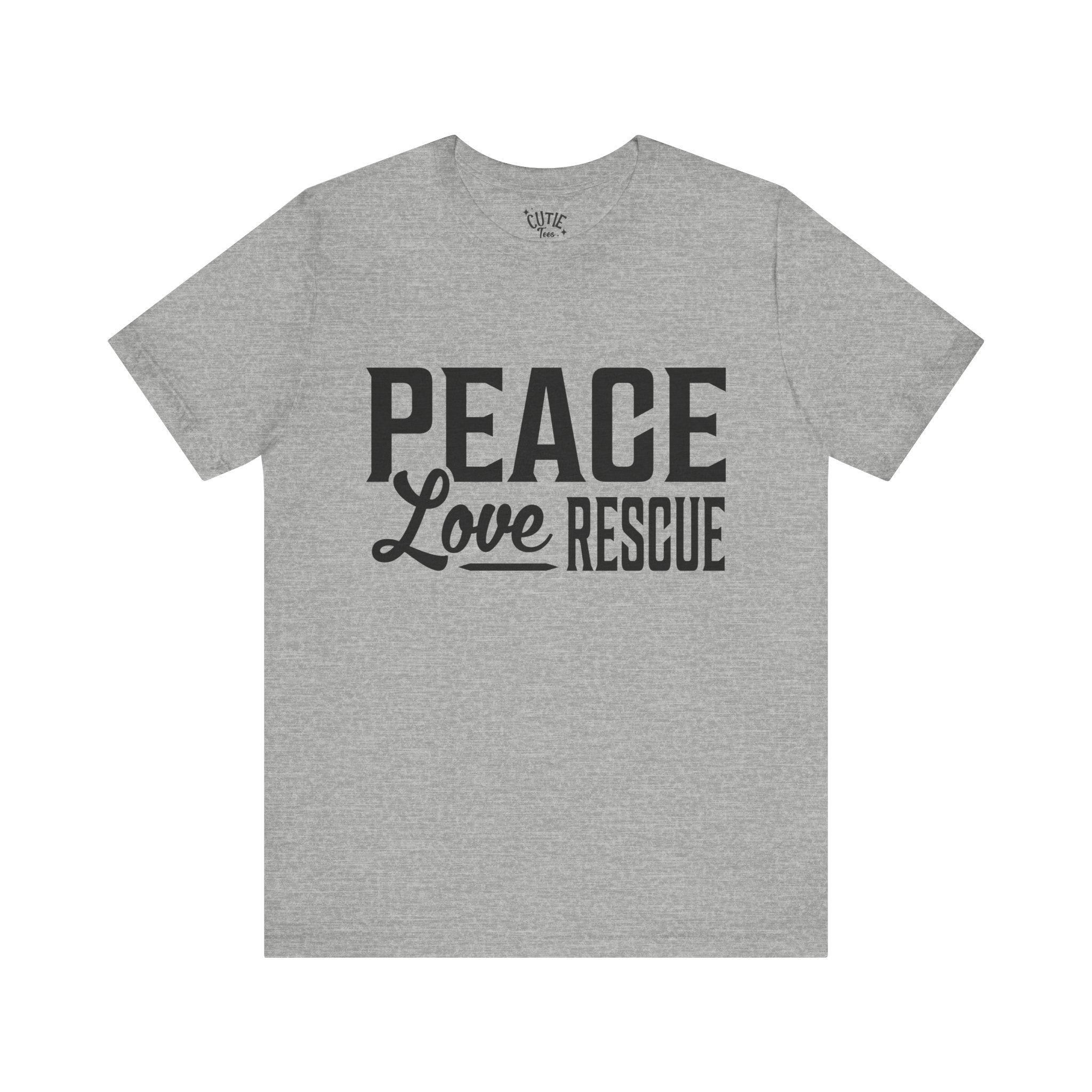 Peace Love Rescue Tee - Unisex Short Sleeve Shirt for Animal Lovers, Gifts for Volunteers, Casual Wear, Earth Day, Fundraisers