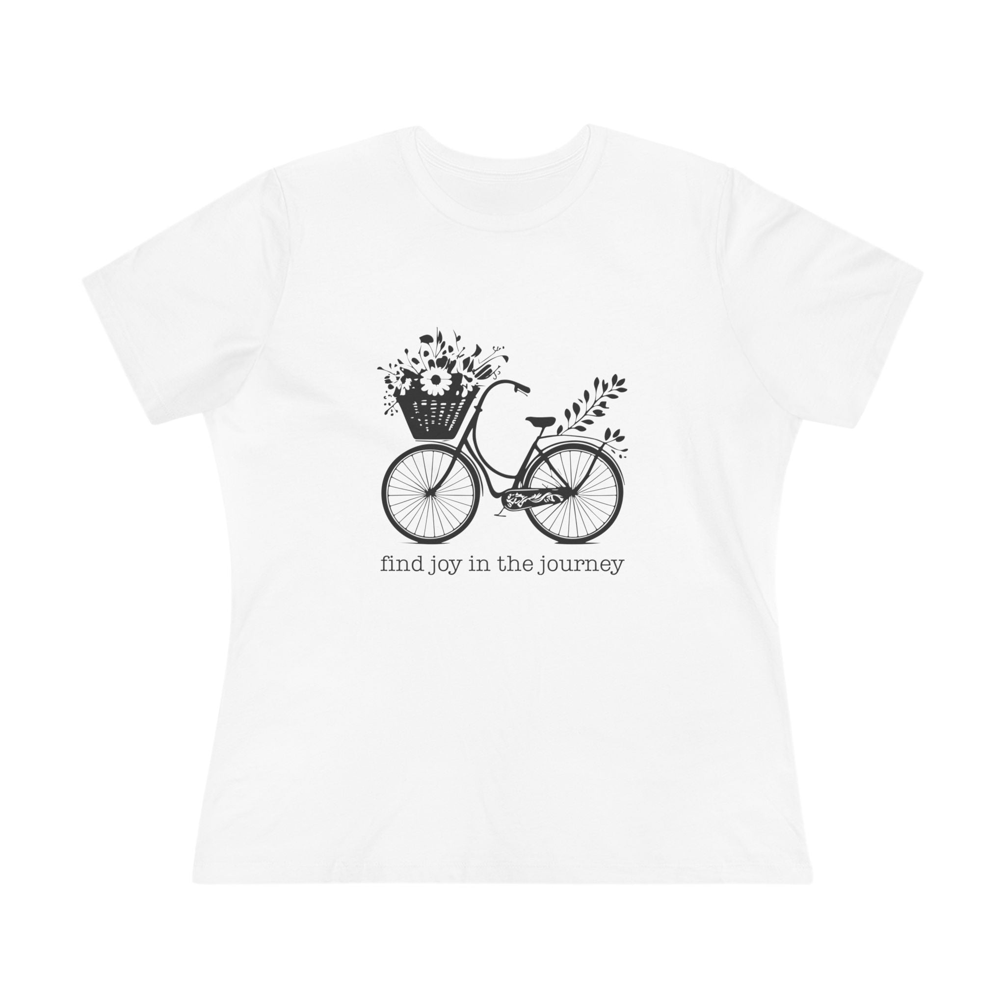 Bicycle and Flowers Joyful Journey Cotton Tee, "Find Joy in the Journey" Casual Tee, Graphic T-Shirt, Gift for Adventurers, Nature Lover Shirt, Inspirational Apparel