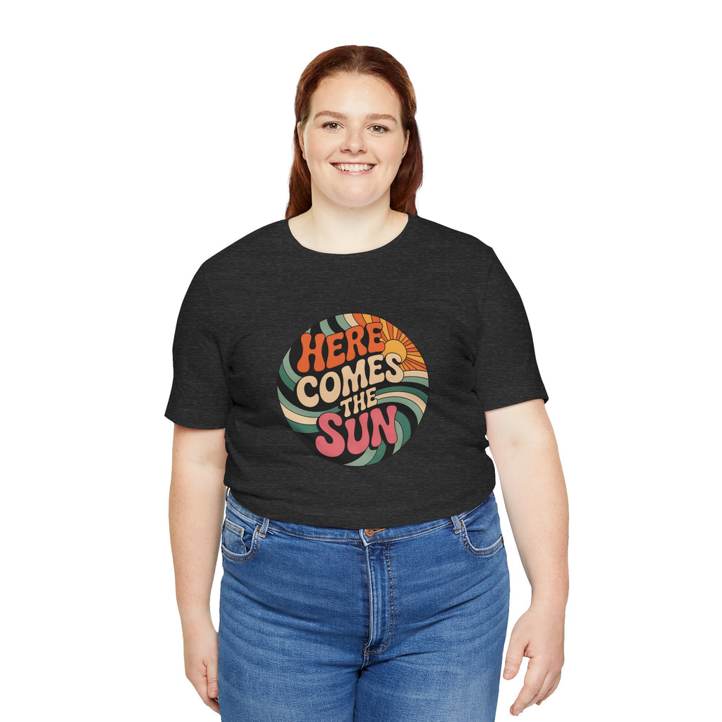 Sun Retro Graphic T-Shirt, Unisex Jersey Tee, Summer Vibes, Gift for Music Lovers, Here Comes the Sun Tee, Festival Wear, Casual Style