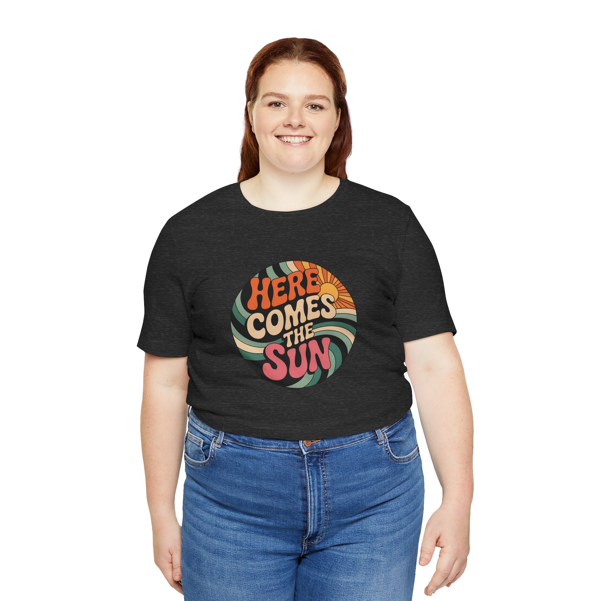 Sun Retro Graphic T-Shirt, Unisex Jersey Tee, Summer Vibes, Gift for Music Lovers, Here Comes the Sun Tee, Festival Wear, Casual Style