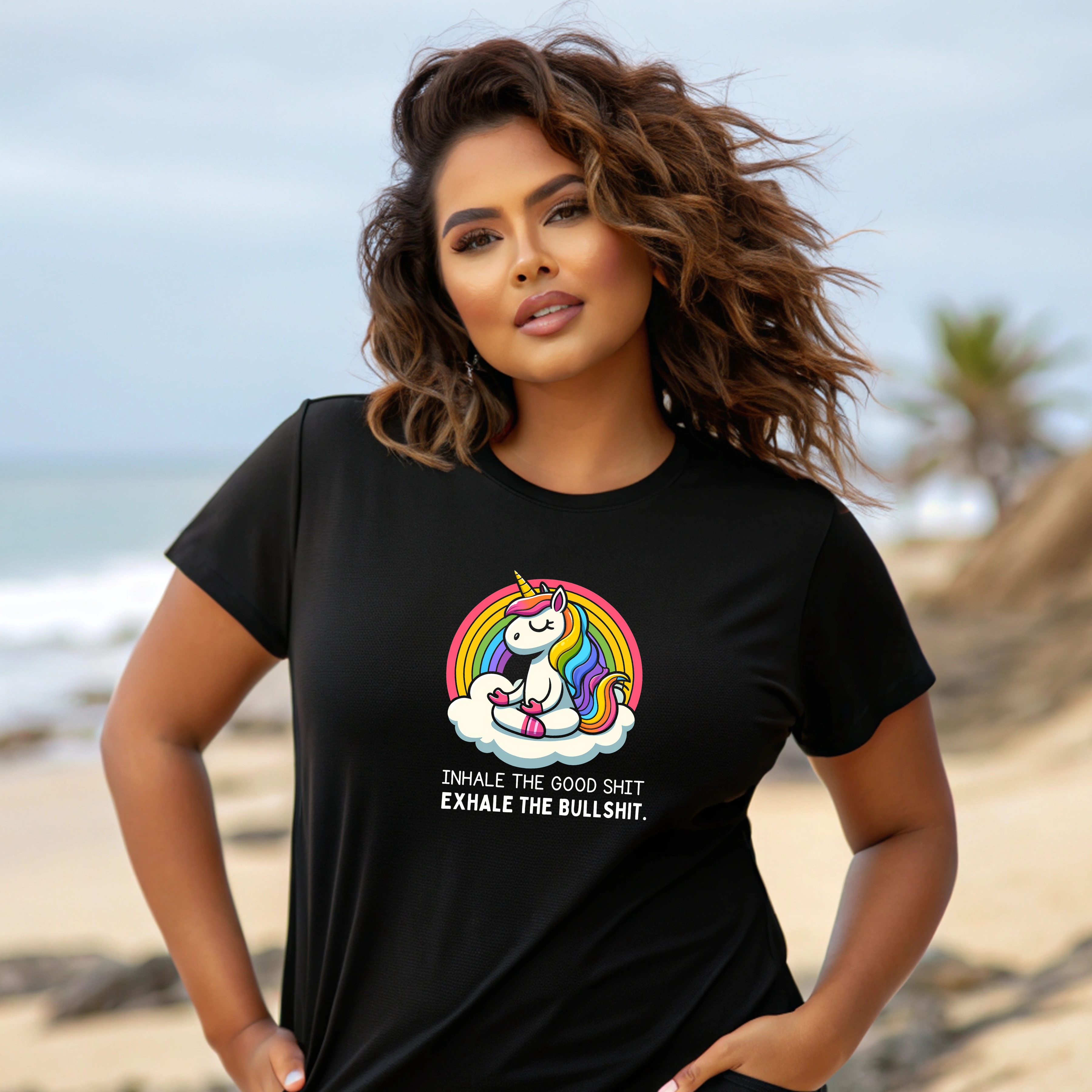 Colorful Unicorn Inhale Graphic Tee - Inhale the Good Shit Exhale the Bullshit, Cute T-Shirt, Motivational Cotton Top, Gift for Her, Fun Apparel