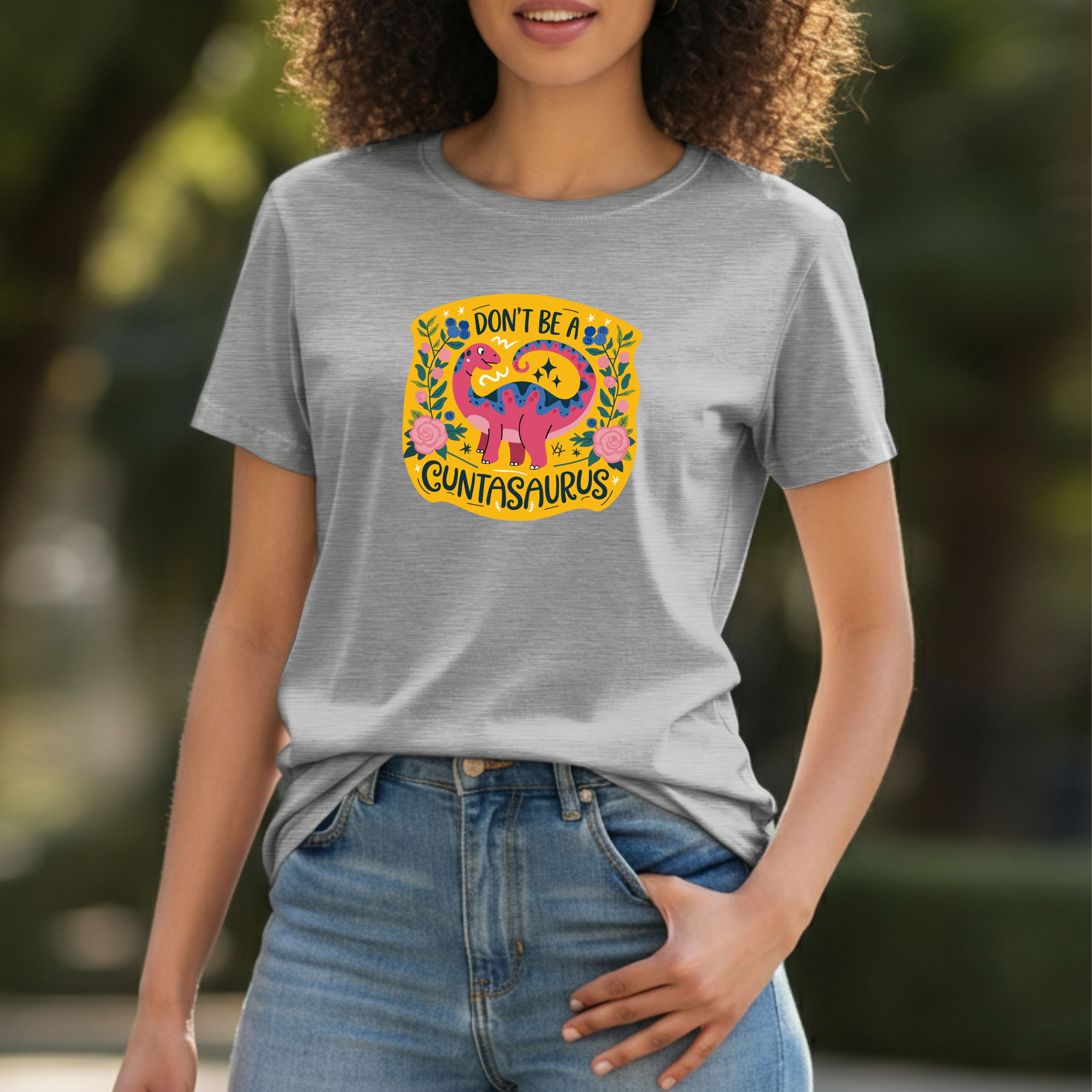 Dinosaur Dark Humor Women's Graphic Tee, Funny Cotton T-Shirt