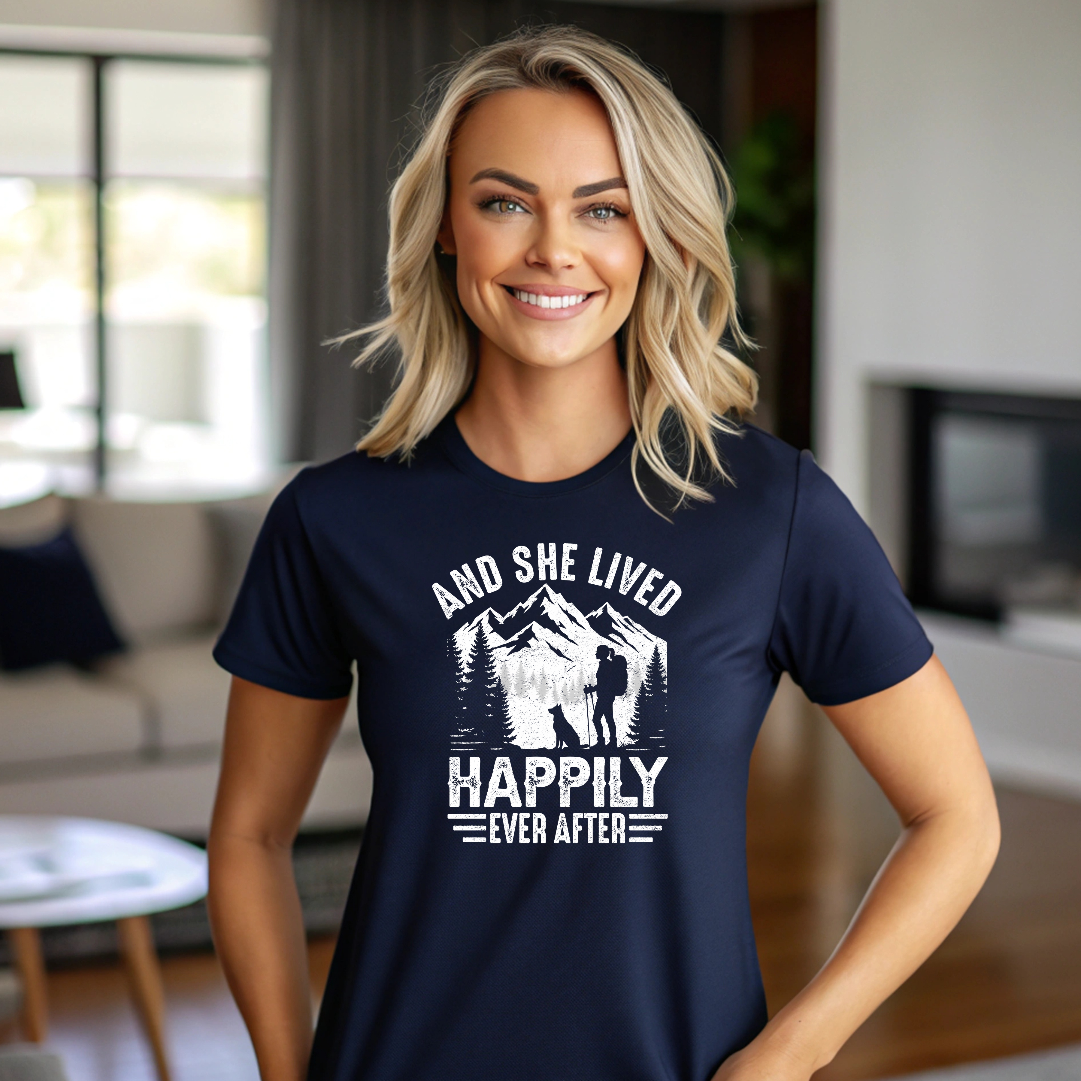 Adventure-Inspired Women's Cotton Tee - Perfect Gift for Hikers, Campers, and Outdoor Lovers, 'And She Lived Happily Ever After', [...]