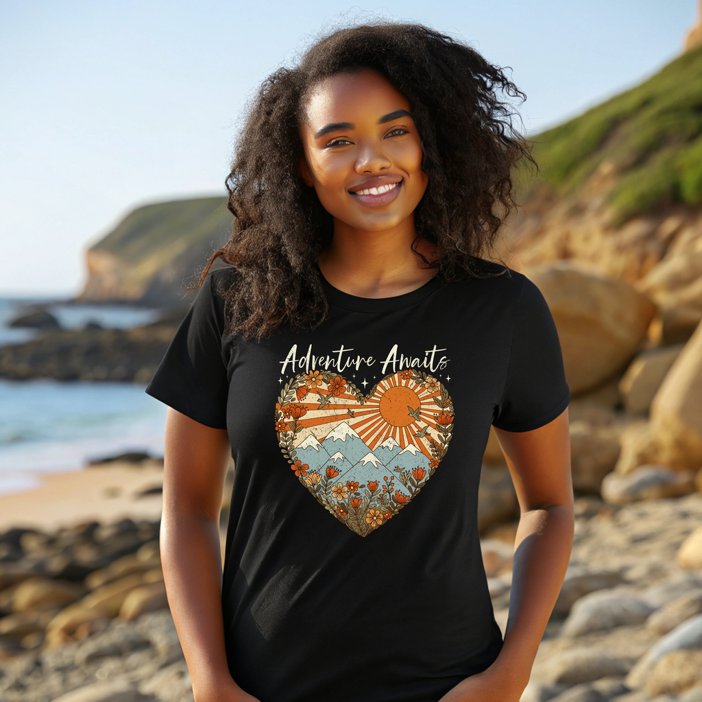 Adventure Awaits Women's Cotton Tee, Graphic T-Shirt, Nature Lover Gift, Casual Wear, Summer Top, Travel Adventure Shirt