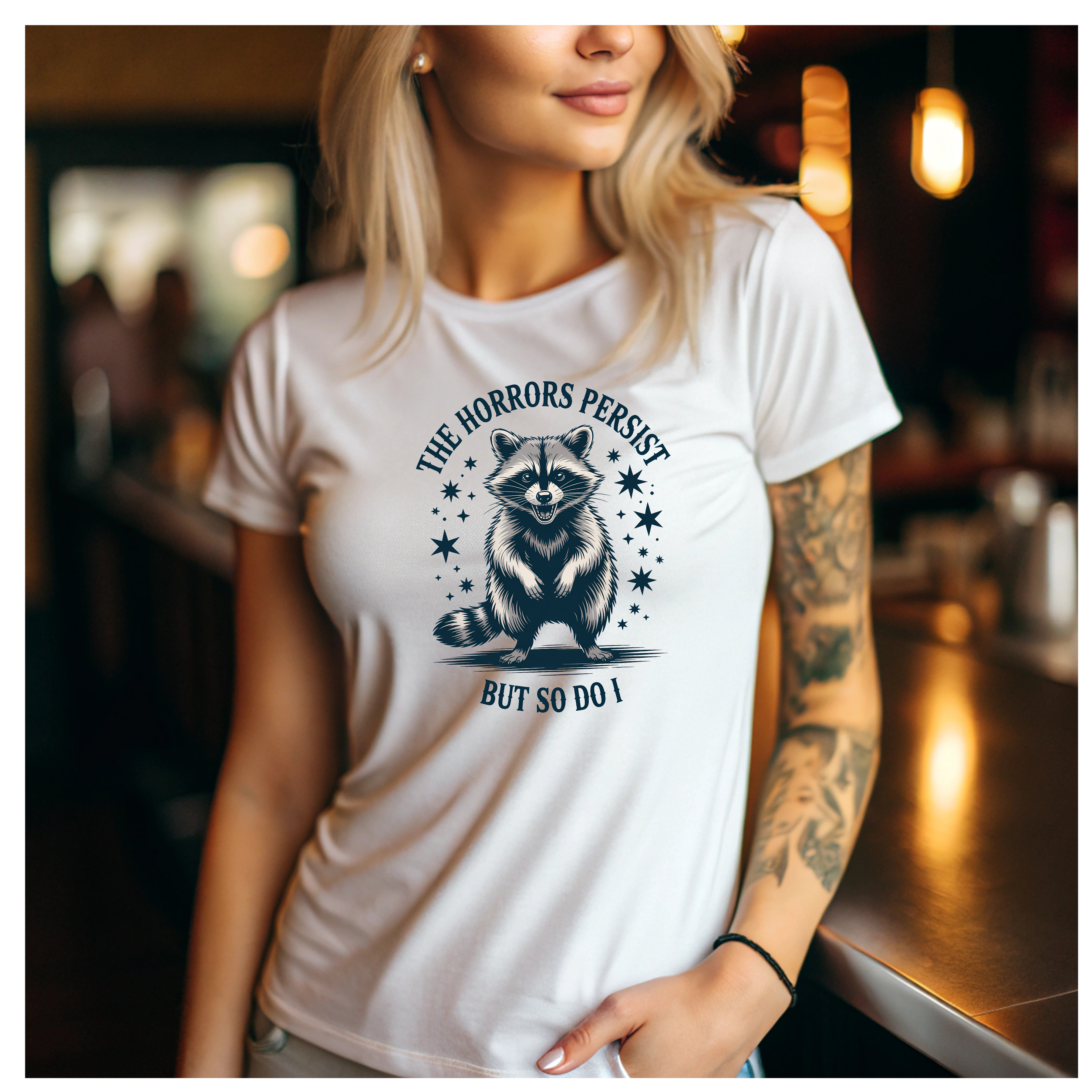 The Horrors Persist Women's Cotton Tee, Funny Raccoon Shirt, Gift for Nature Lovers, Cute Animal T-Shirt, Casual Wear, Wildlife [...]